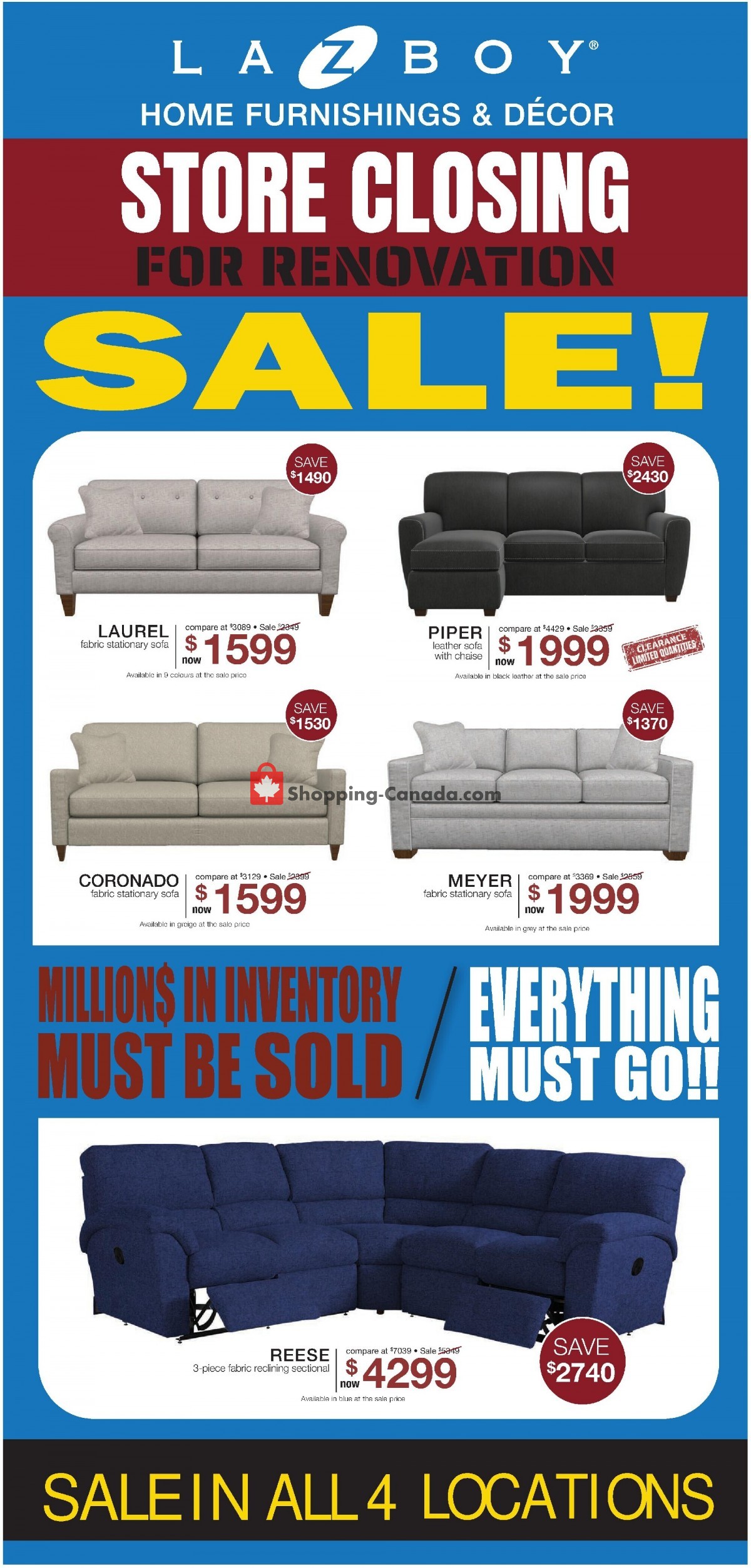 LaZBoy Canada, flyer (Store Closing For Renovation Sale) August 5 August 18, 2022