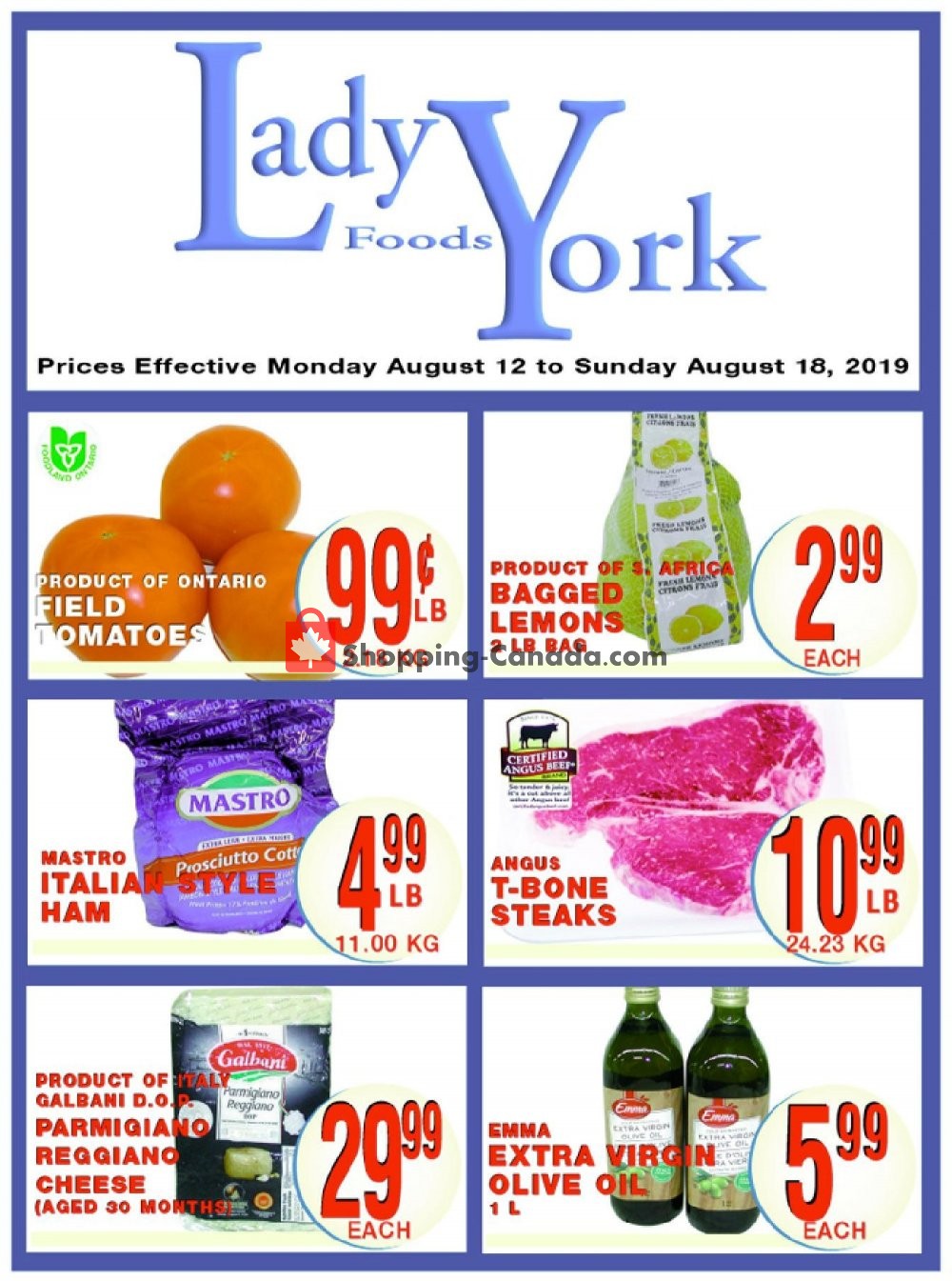 Lady York Foods flyer from Monday August 12, 2019 to Sunday August 18, 2019 - page 1