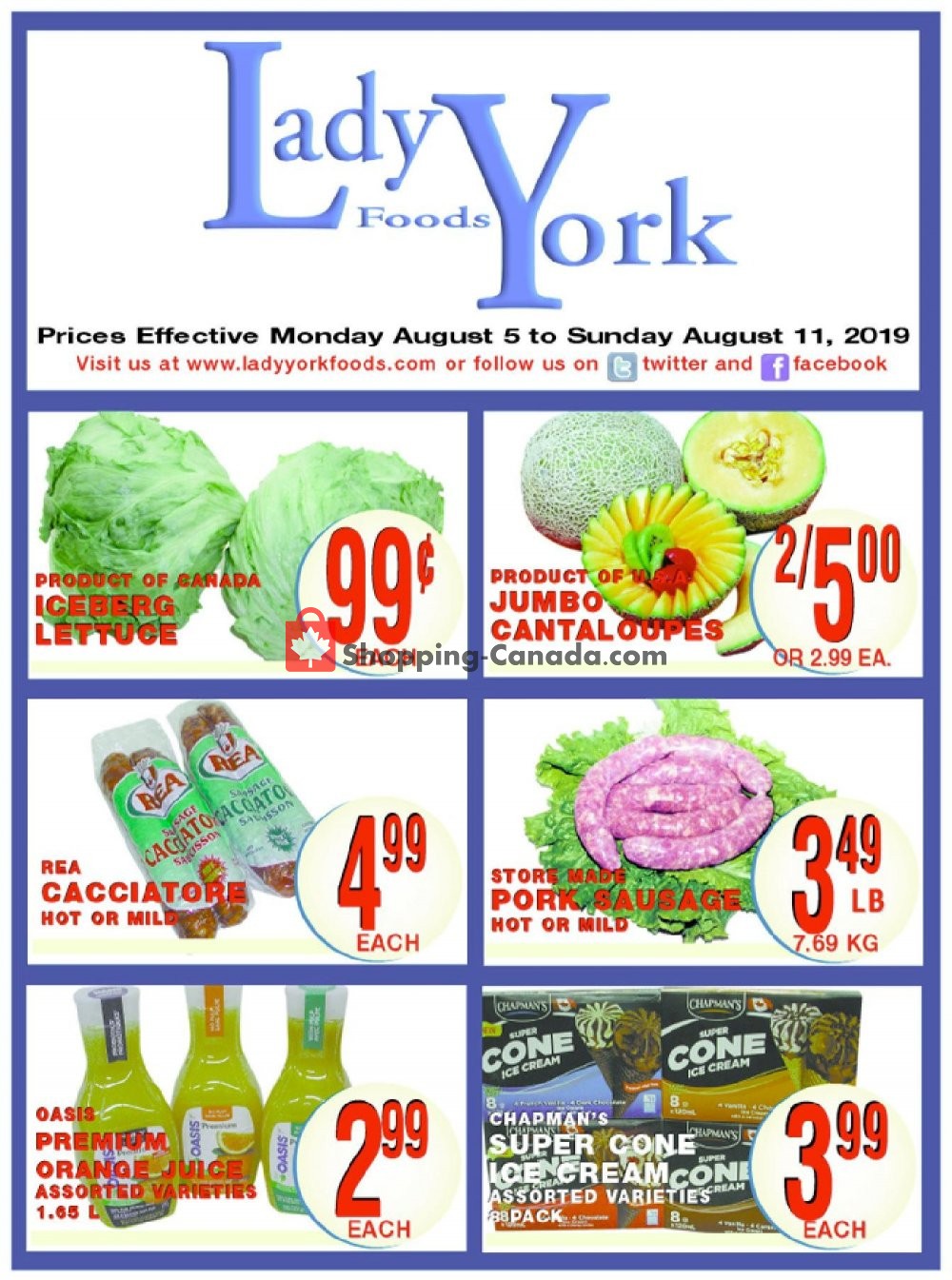 Lady York Foods flyer from Monday August 5, 2019 to Sunday August 11, 2019 - page 1