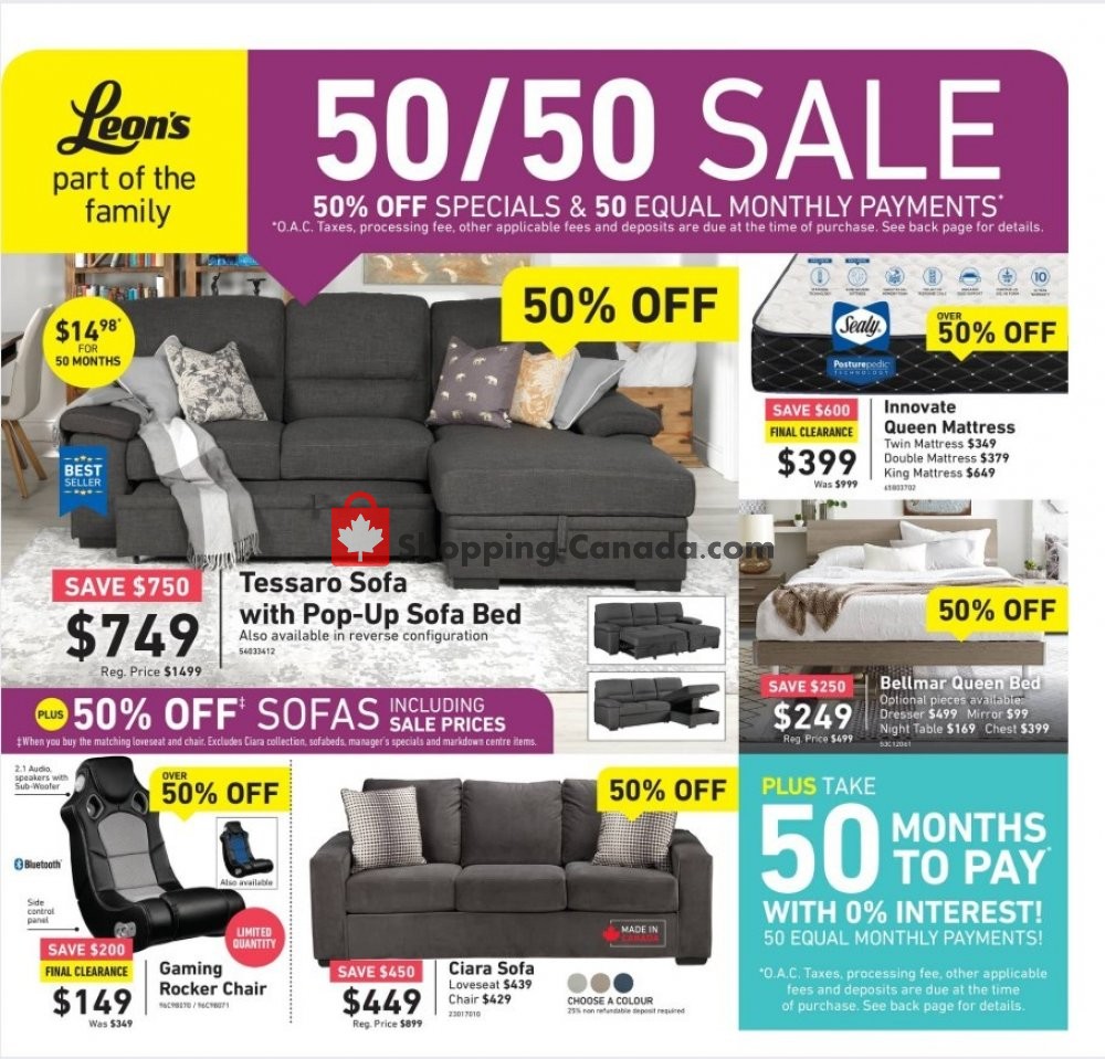 Leon's Furniture Canada, flyer (50 50 Sale) March 21 April 2, 2019