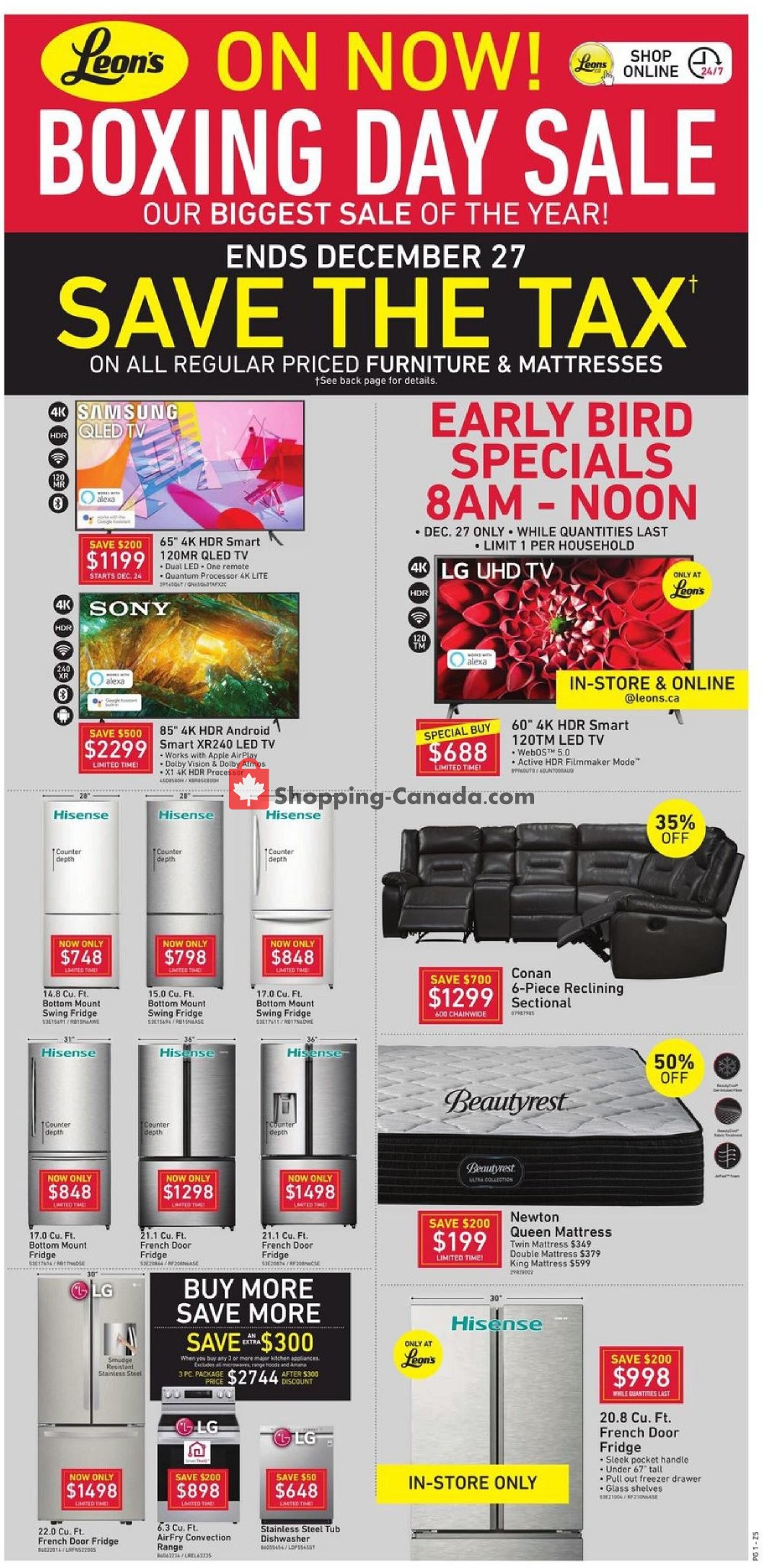 Leon's Furniture Canada, flyer (Boxing Day Sale Atlantic) December