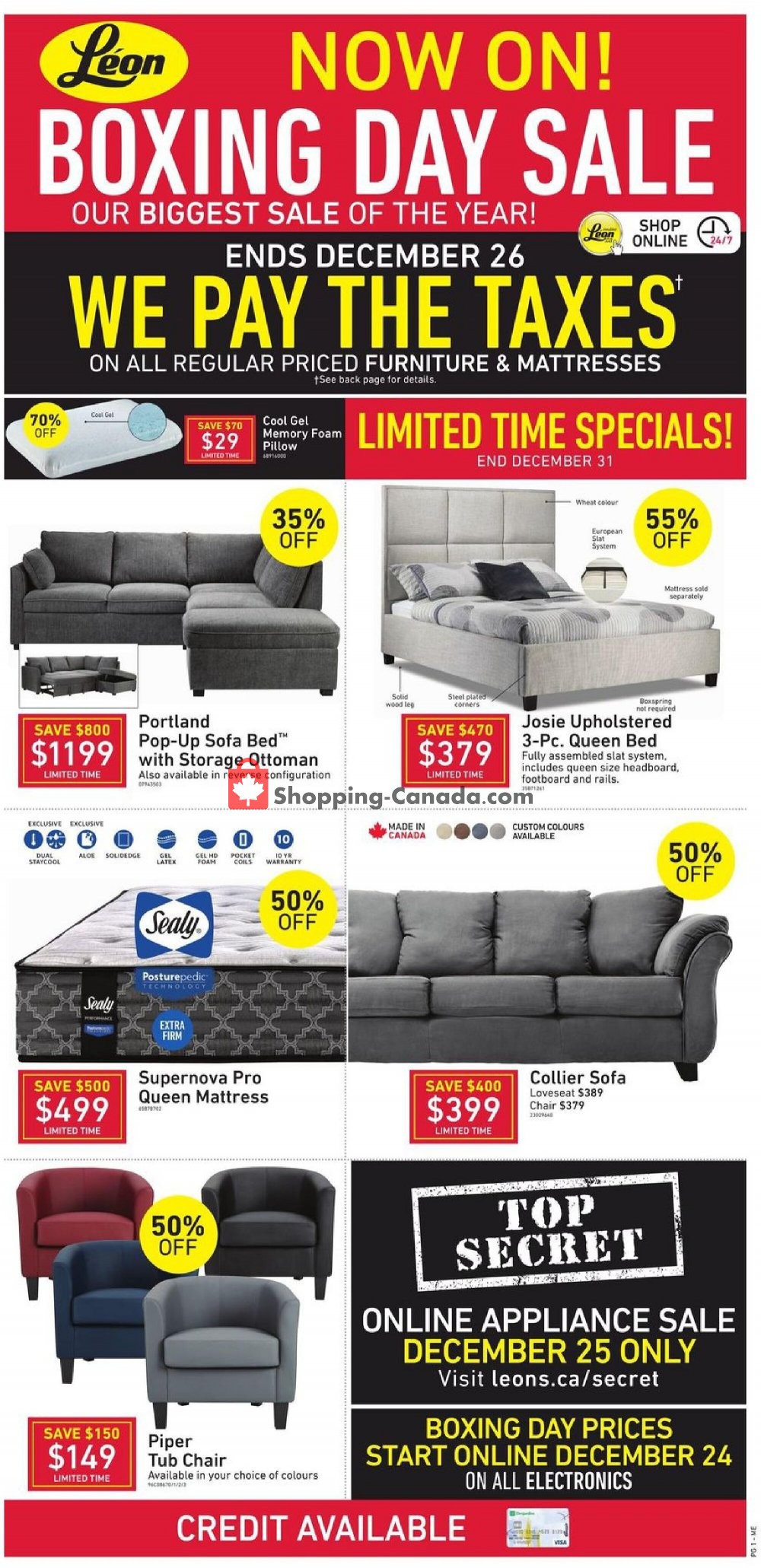 Leon's Furniture Canada, flyer (Boxing Day Sale QC) December 18