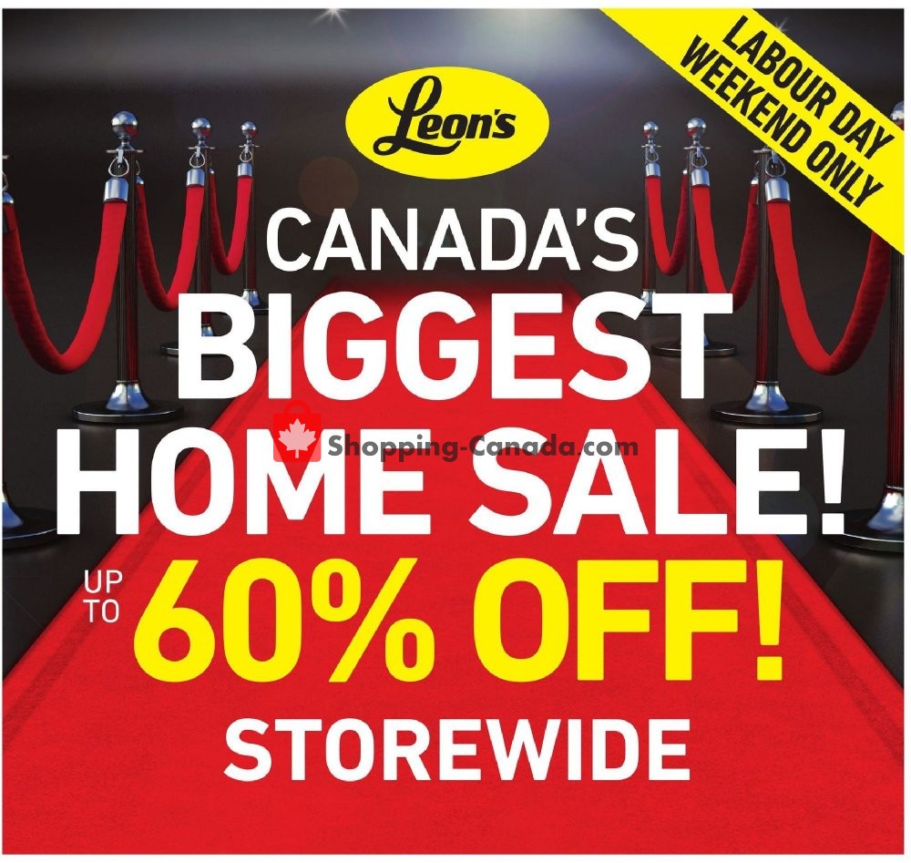 Leon's Furniture Canada, flyer (Canada's Biggest Home Sale) August