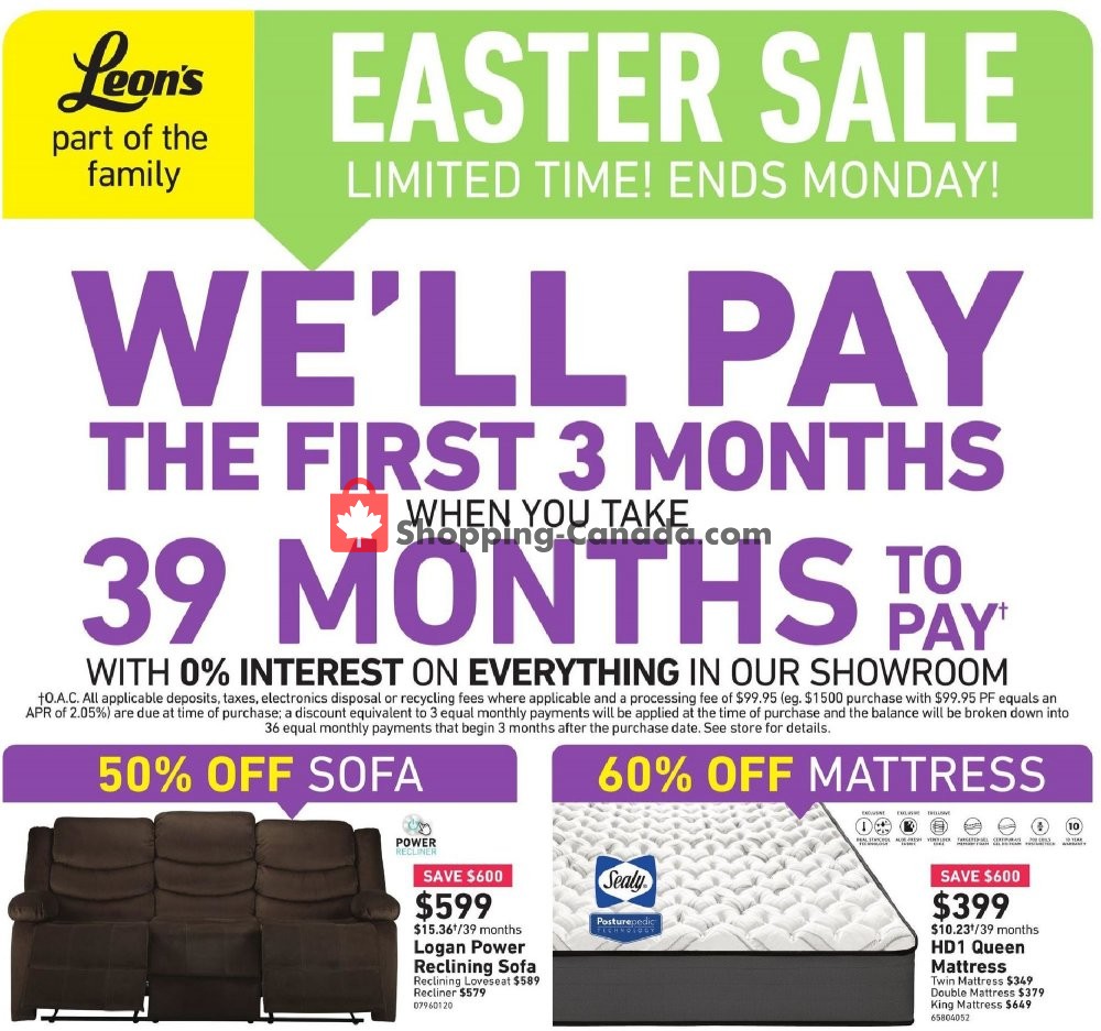 Leon's Furniture flyer from Thursday April 18, 2019 to Tuesday April 30, 2019 - page 1