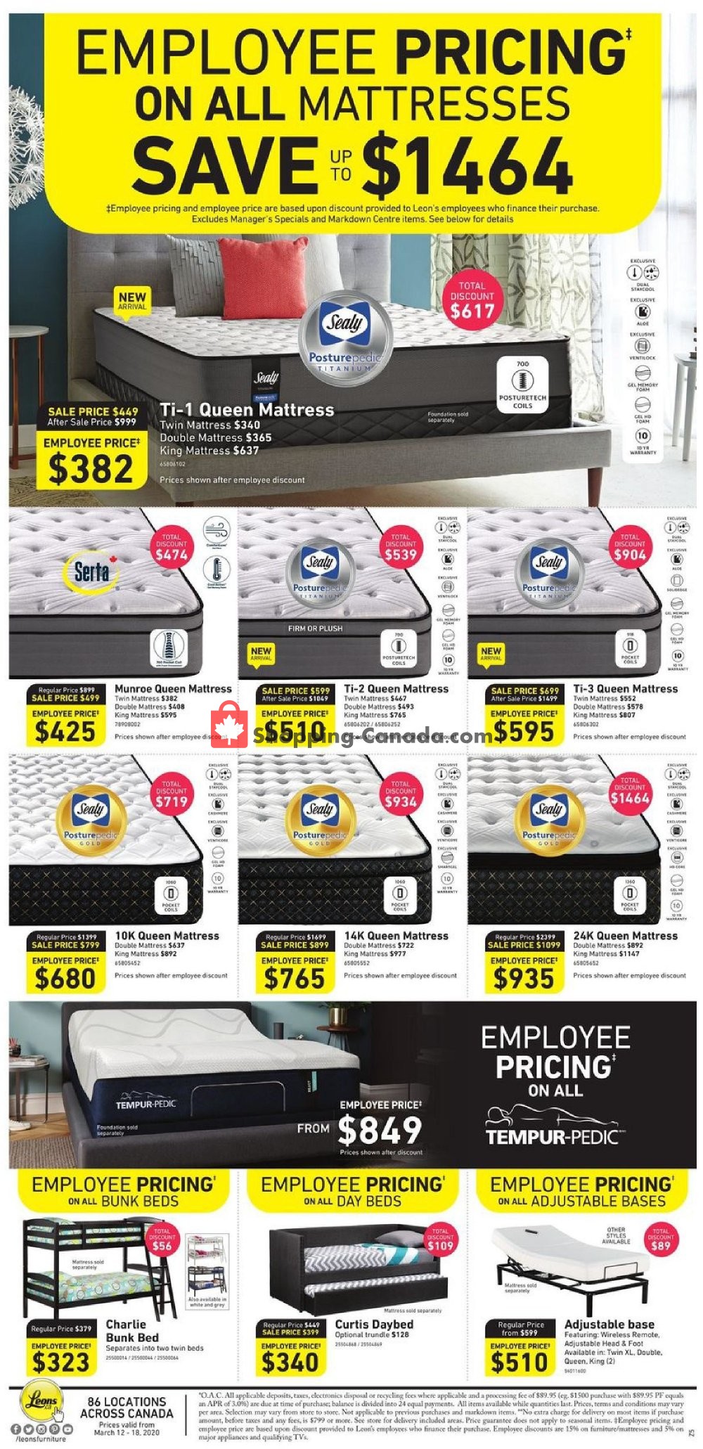 Leon's Furniture Canada, flyer (Employee Pricing Atlantic) March