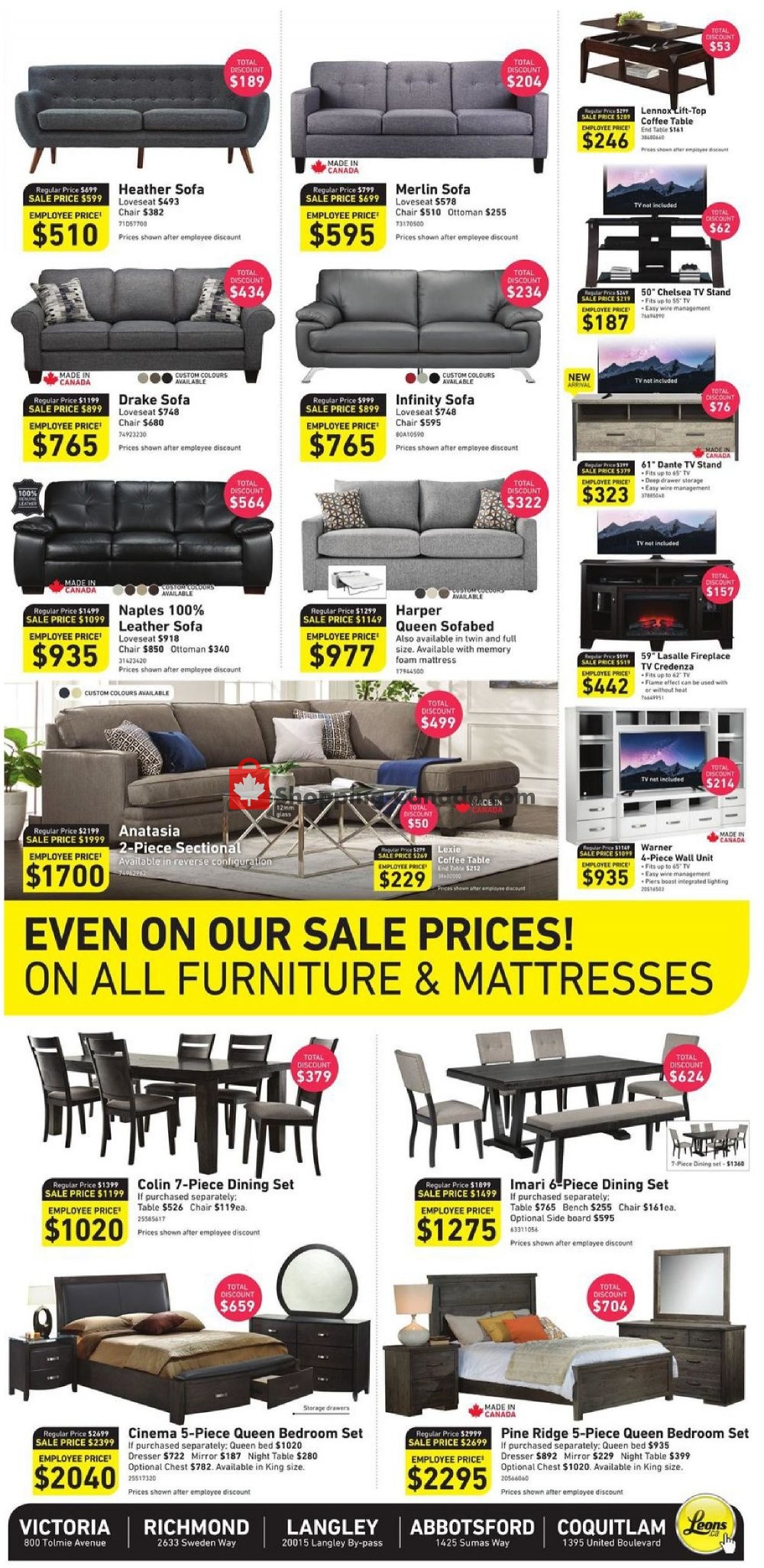 Leon's Furniture Canada, flyer (Employee Pricing West) March 12