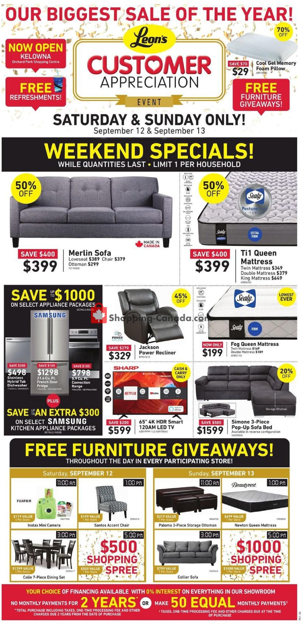 Leon's Furniture Canada, flyer (Our Biggest Sale of The Year West