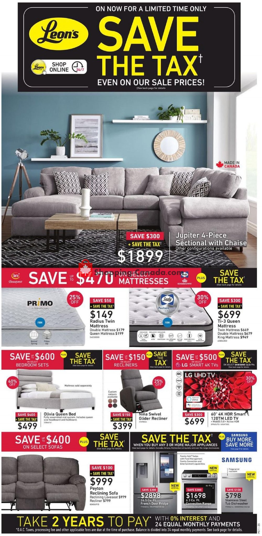 Leon's Furniture Canada, flyer (Save The Tax Atlantic) October 1