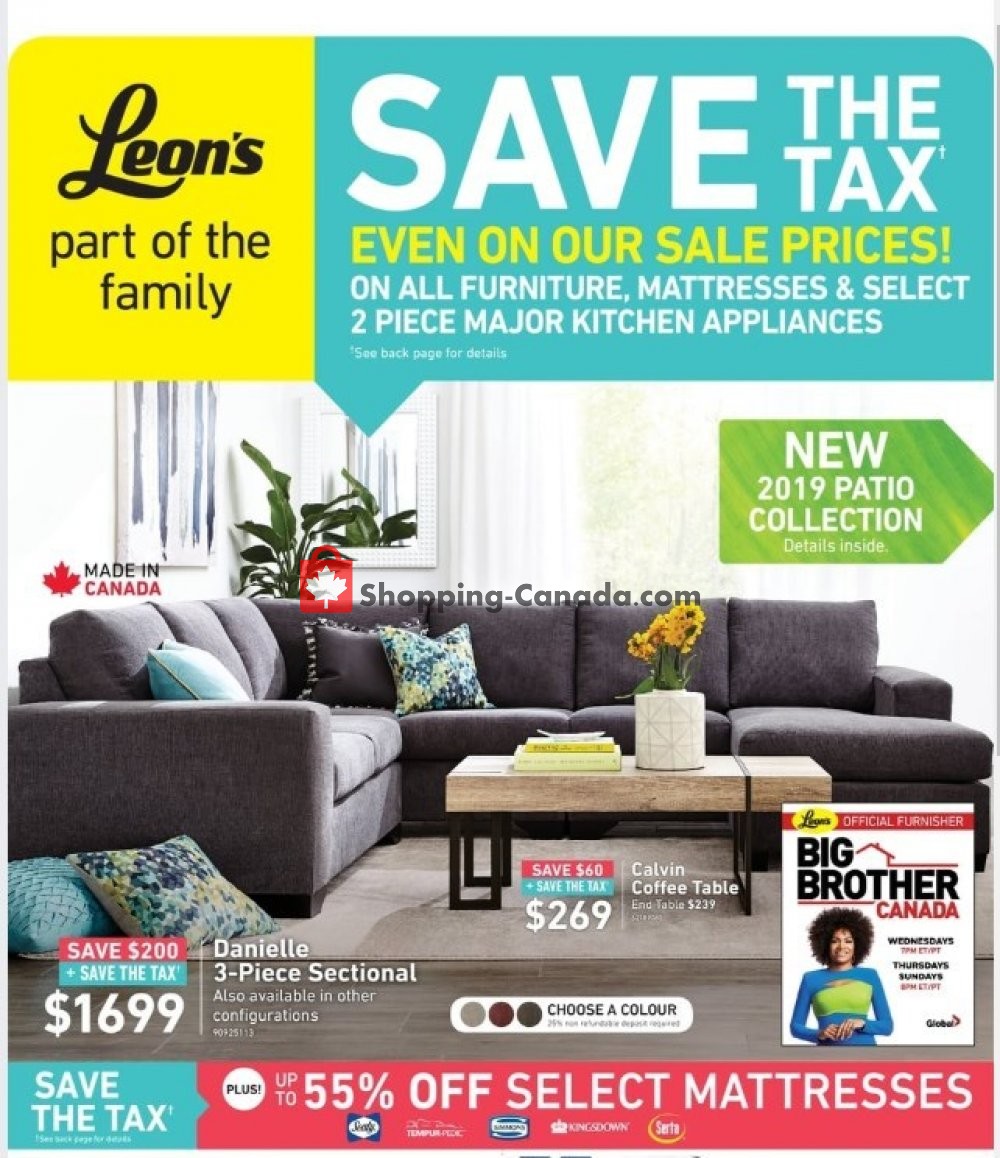 Leon's Furniture Canada, flyer (Save The Tax) April 3 April 17, 2019 Shopping Canada