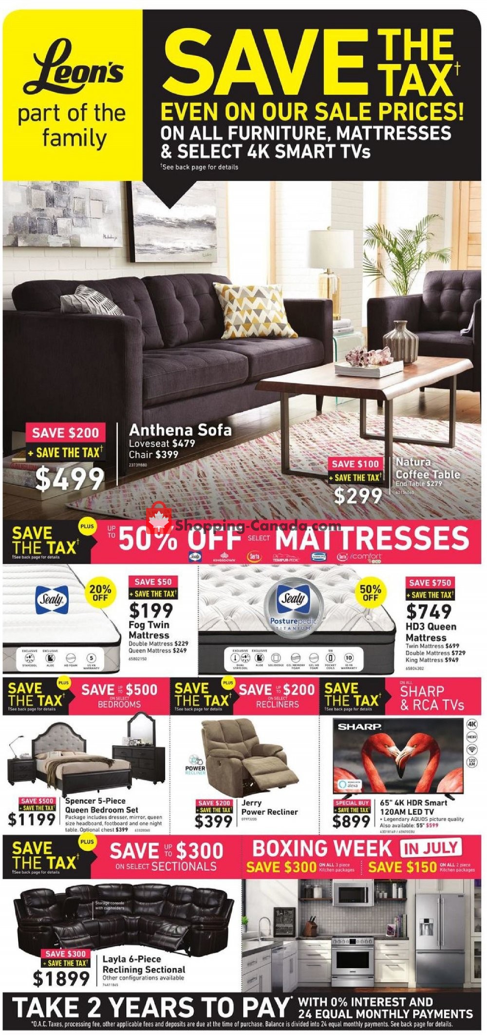 Leon's Furniture Canada, flyer (Save The Tax) July 4 July 17, 2019 Shopping Canada