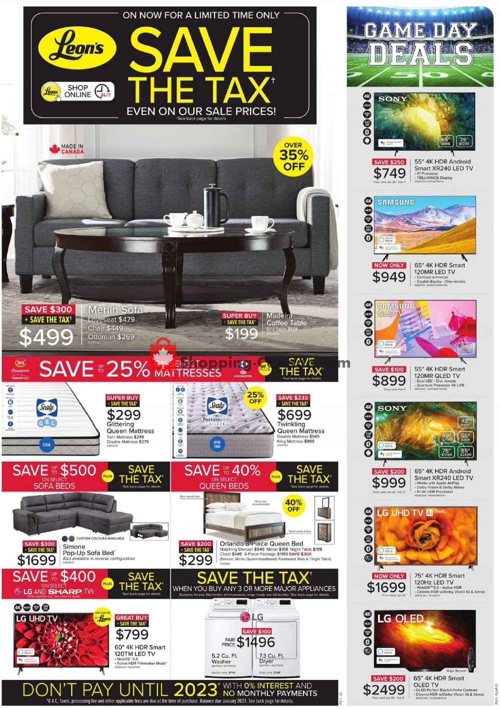 Leon's Furniture Canada, flyer - (Save The Tax - ON): January 28