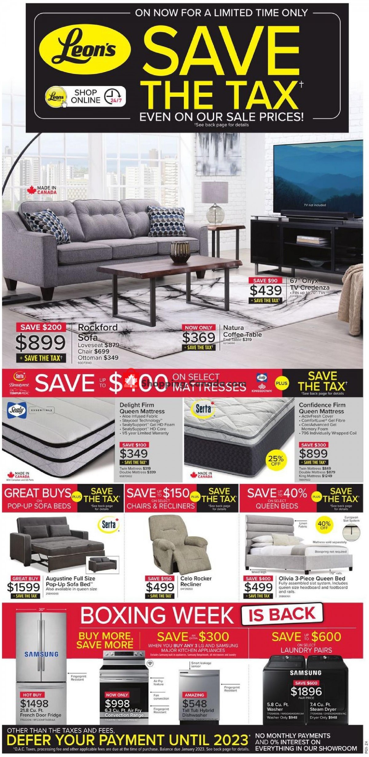 Leon's Furniture Canada, flyer (Save The Tax West) July 1 July