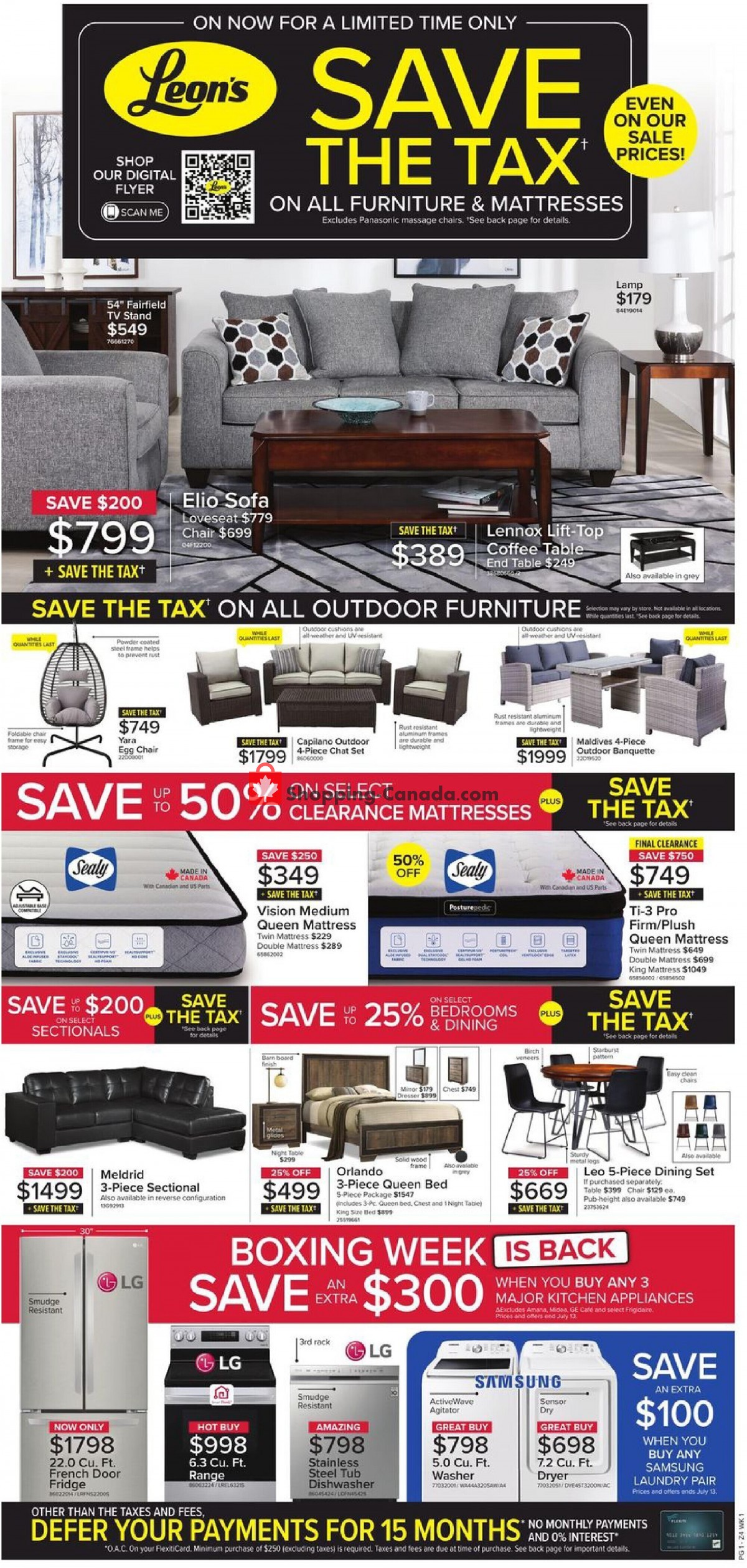 Leon's Furniture Canada, flyer (Save The Tax West) July 7 July 31, 2022 Shopping Canada