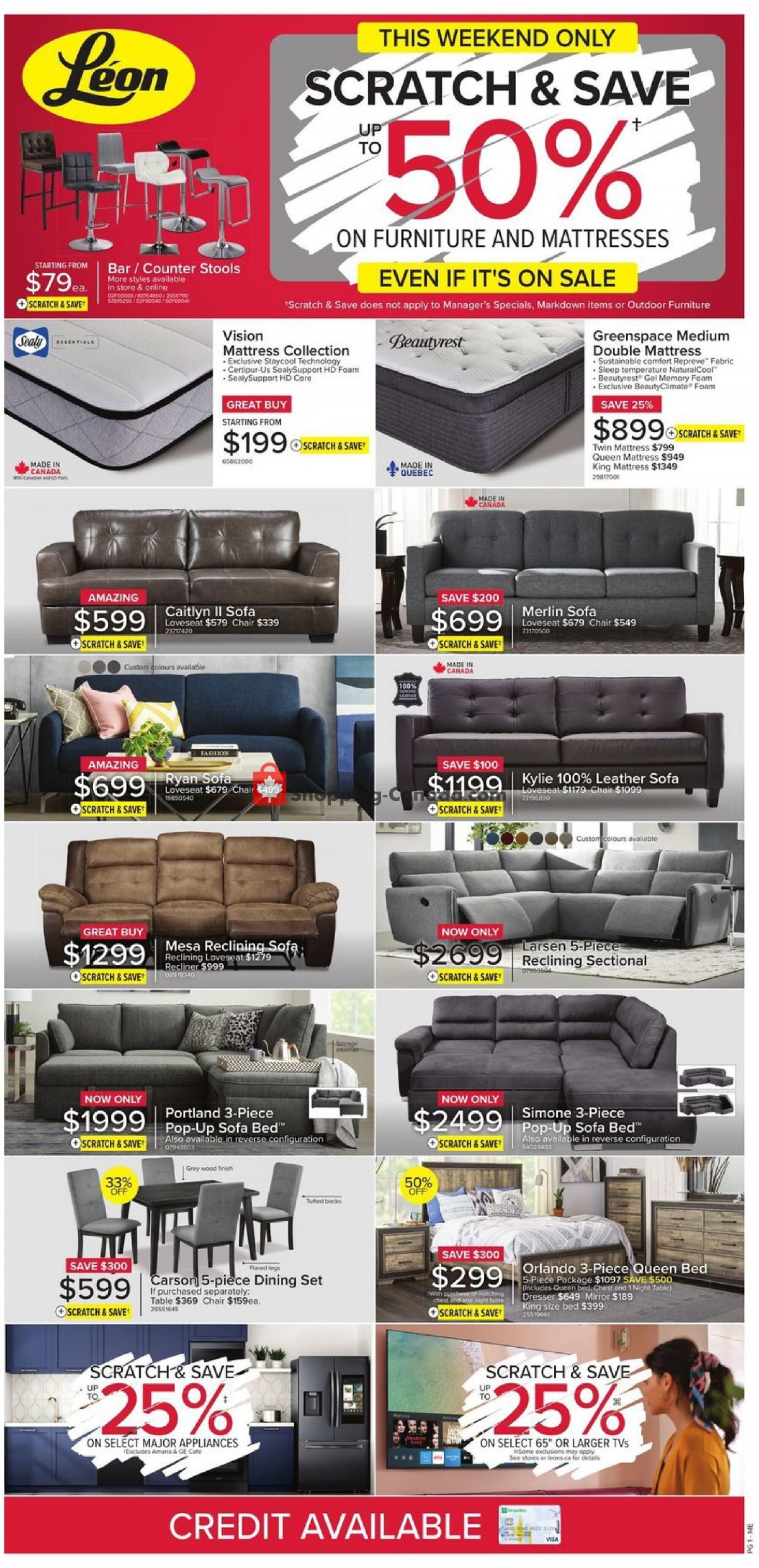 Leon's Furniture Canada, flyer (Scratch And Save QC) August 12