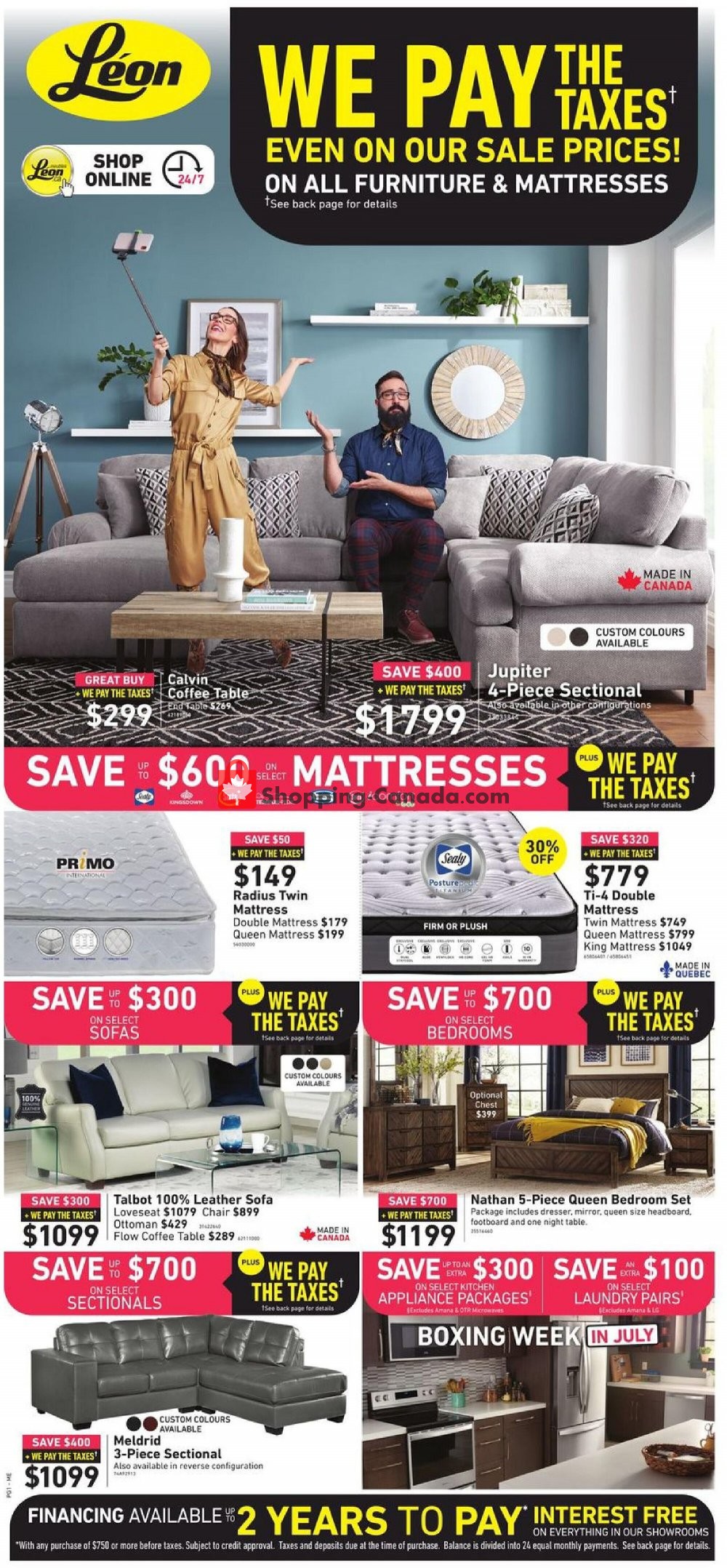 Leon's Furniture flyer from Friday July 3, 2020 to Wednesday July 15, 2020 - page 1