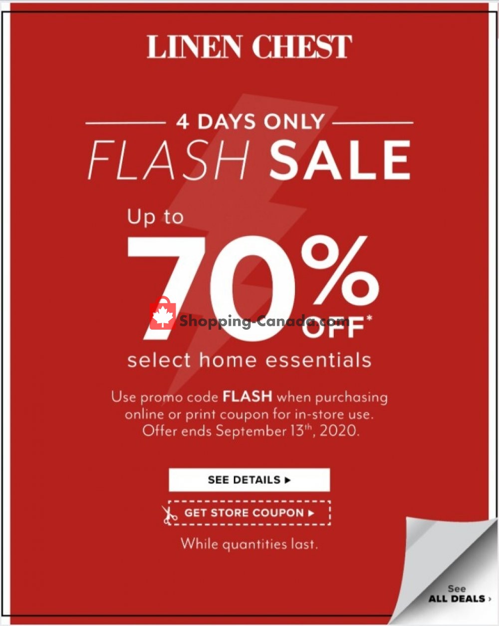 Linen Chest Canada, flyer (Flash Sale) September 10 September 13