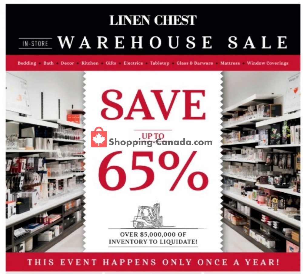 Linen Chest Canada, flyer (Warehouse Sale) September 23 October 18