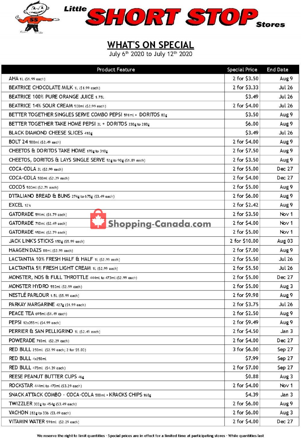Little Short Stop Stores flyer from Monday July 6, 2020 to Sunday July 12, 2020 - page 1
