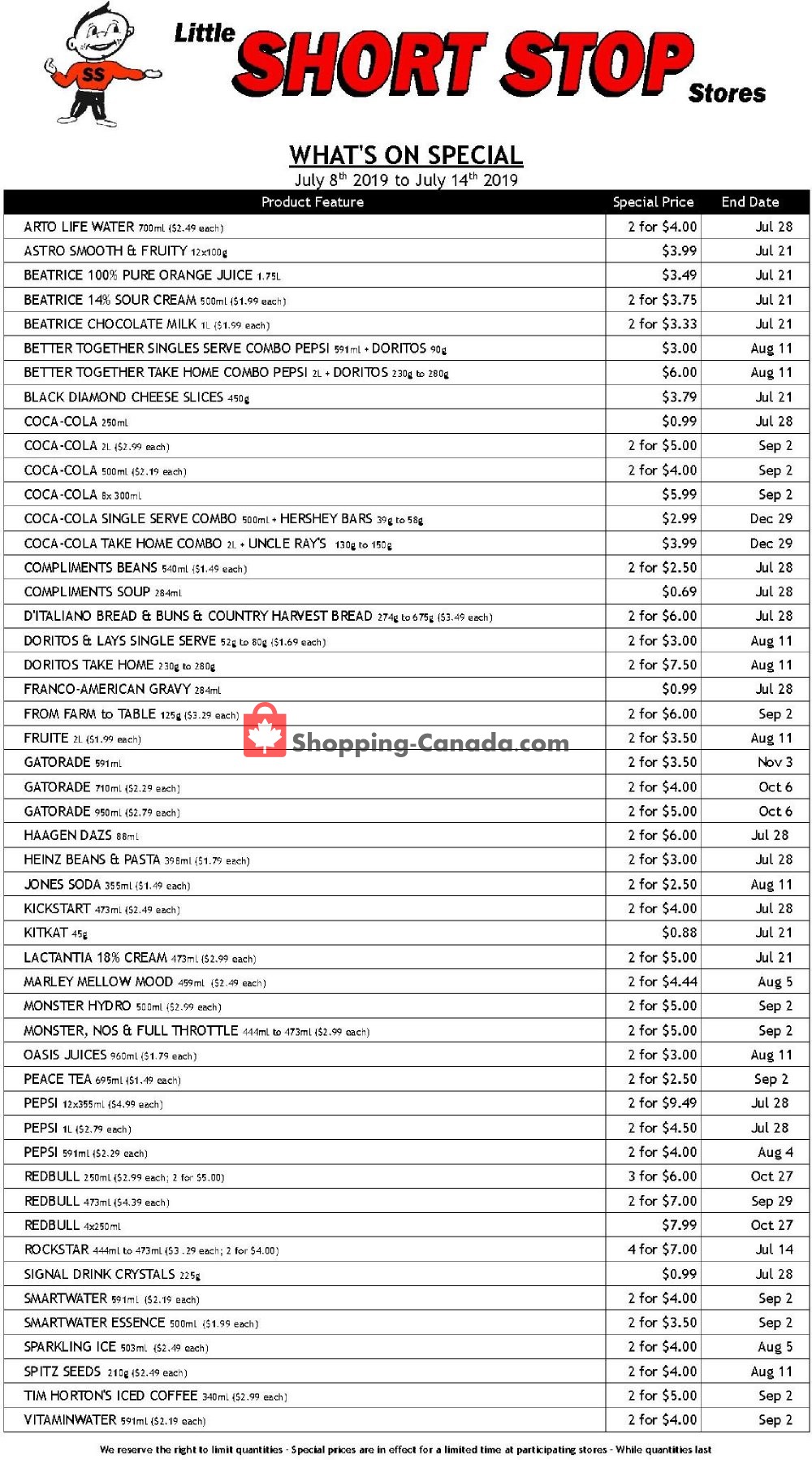 Little Short Stop Stores flyer from Monday July 8, 2019 to Sunday July 14, 2019 - page 1