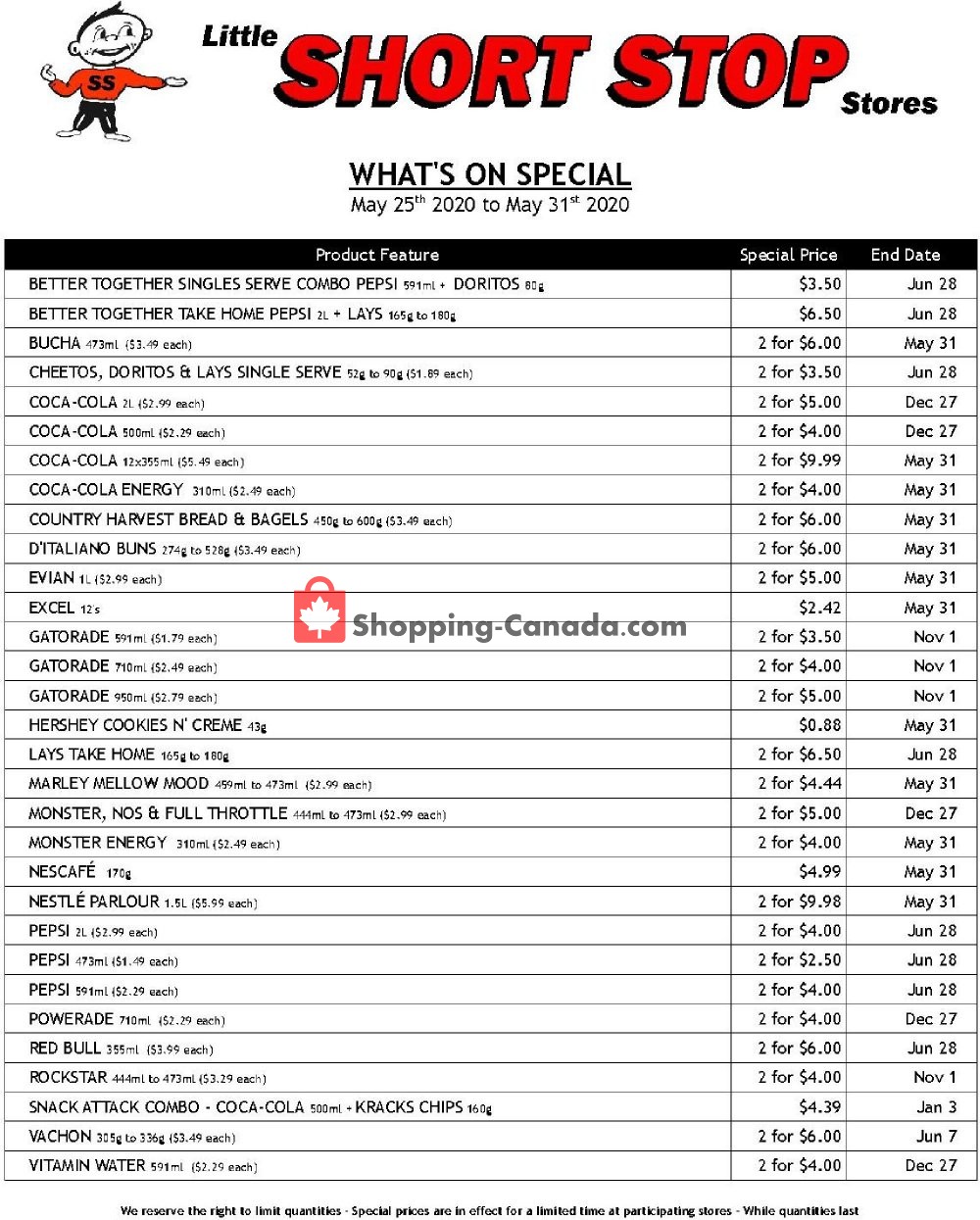 Little Short Stop Stores flyer from Monday May 25, 2020 to Sunday May 31, 2020 - page 1