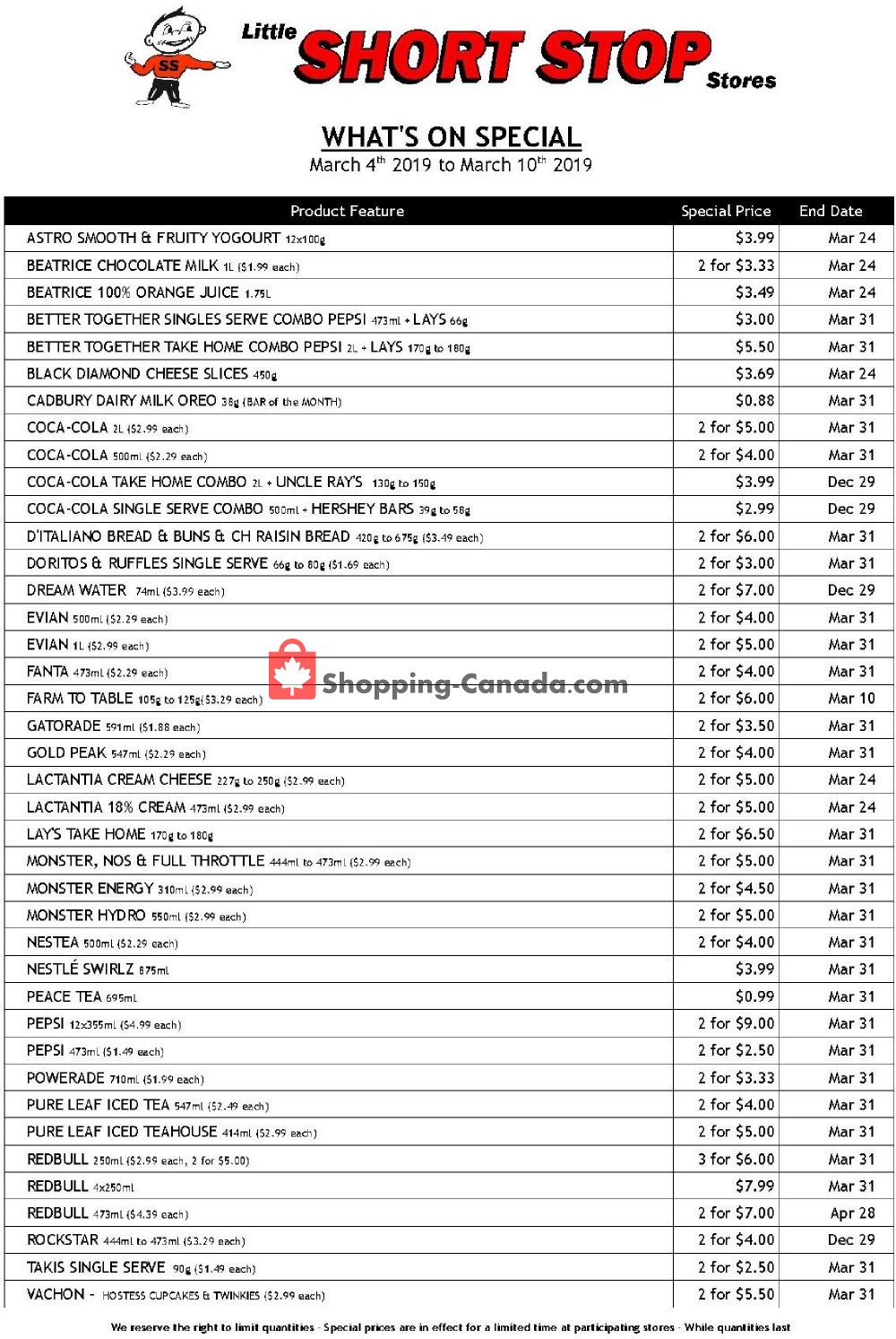 Little Short Stop Stores flyer from Monday March 4, 2019 to Sunday March 10, 2019 - page 1