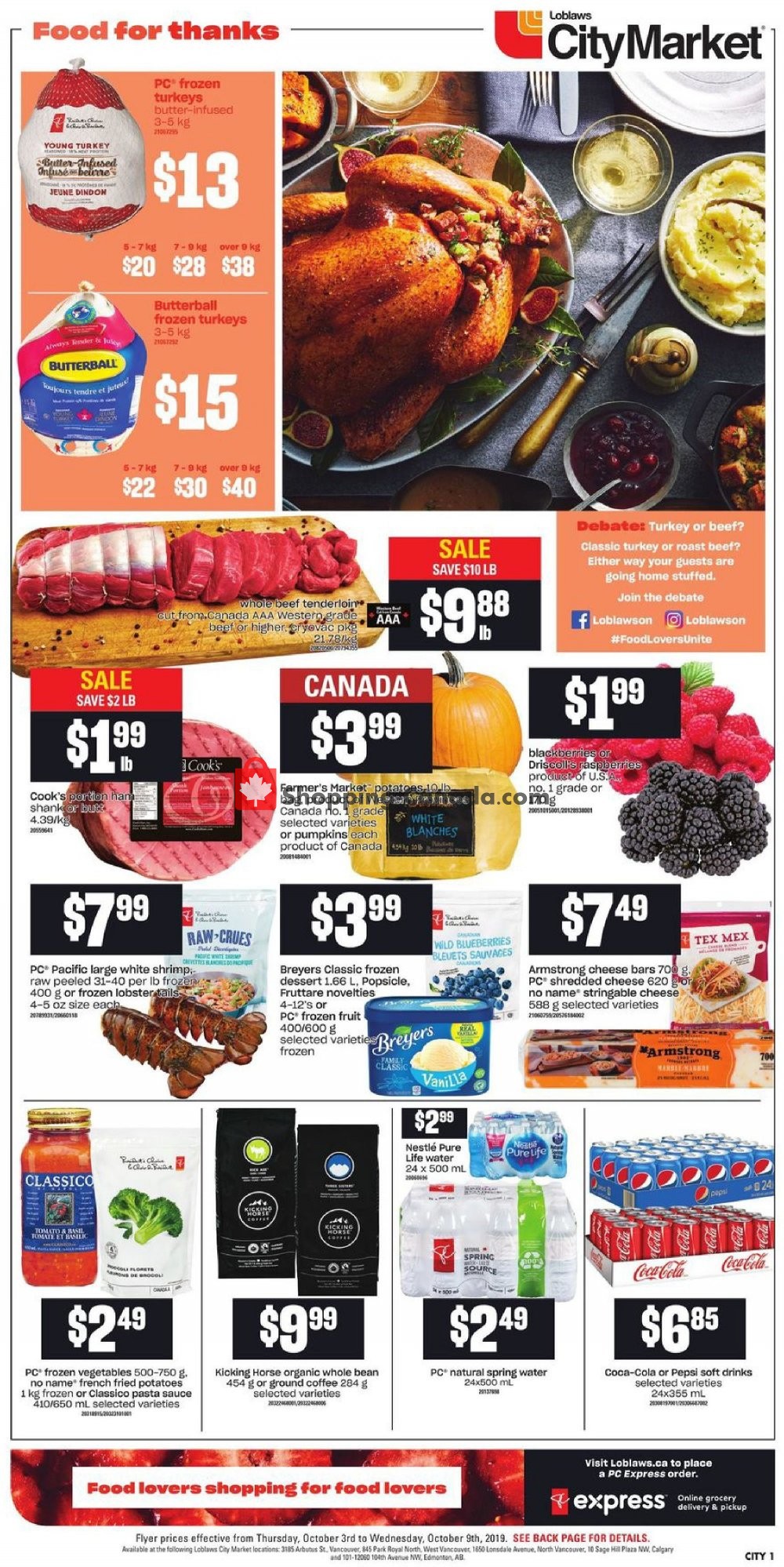 Loblaws flyer from Thursday October 3, 2019 to Wednesday October 9, 2019 - page 1
