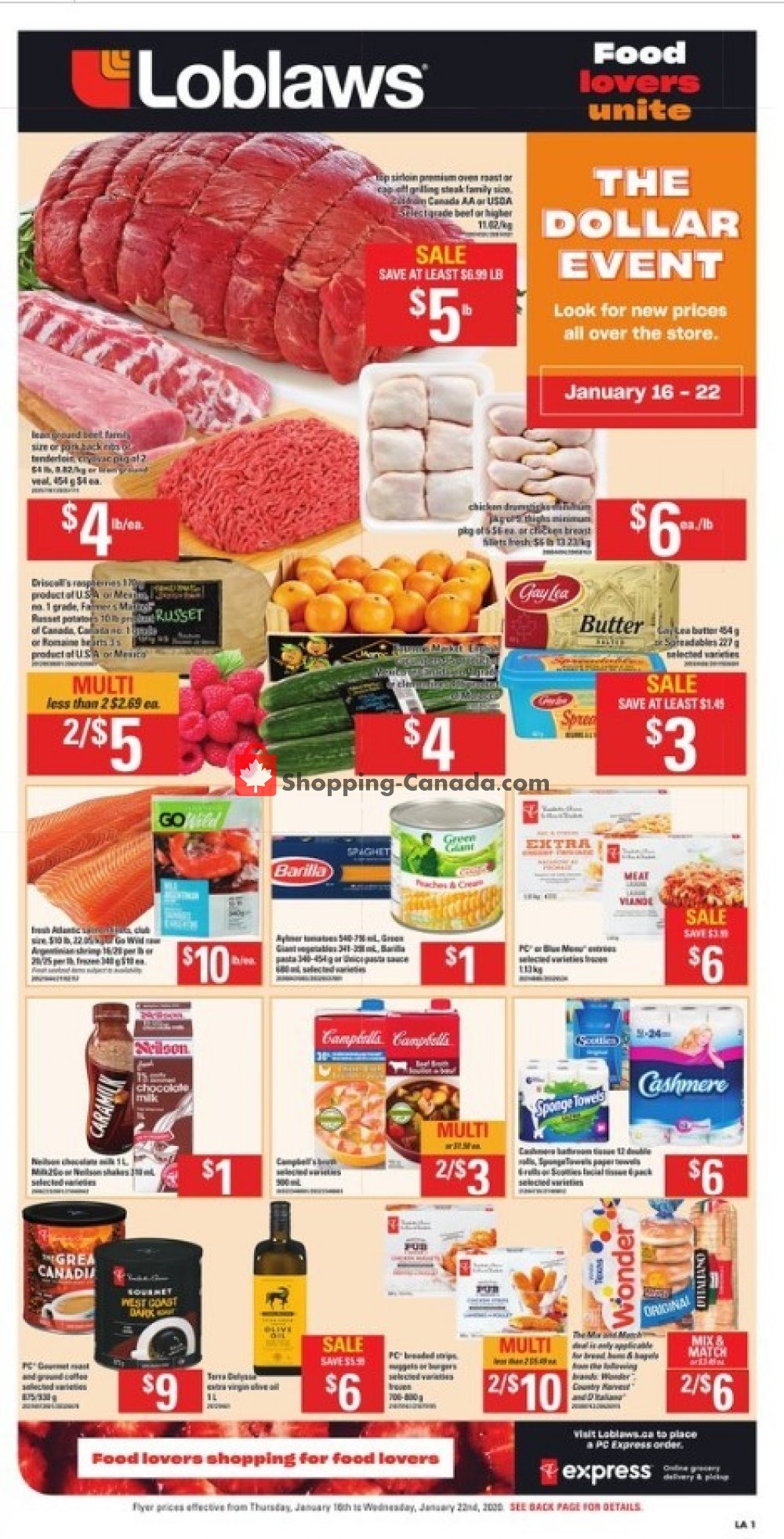 Loblaws flyer from Thursday January 16, 2020 to Wednesday January 22, 2020 - page 1