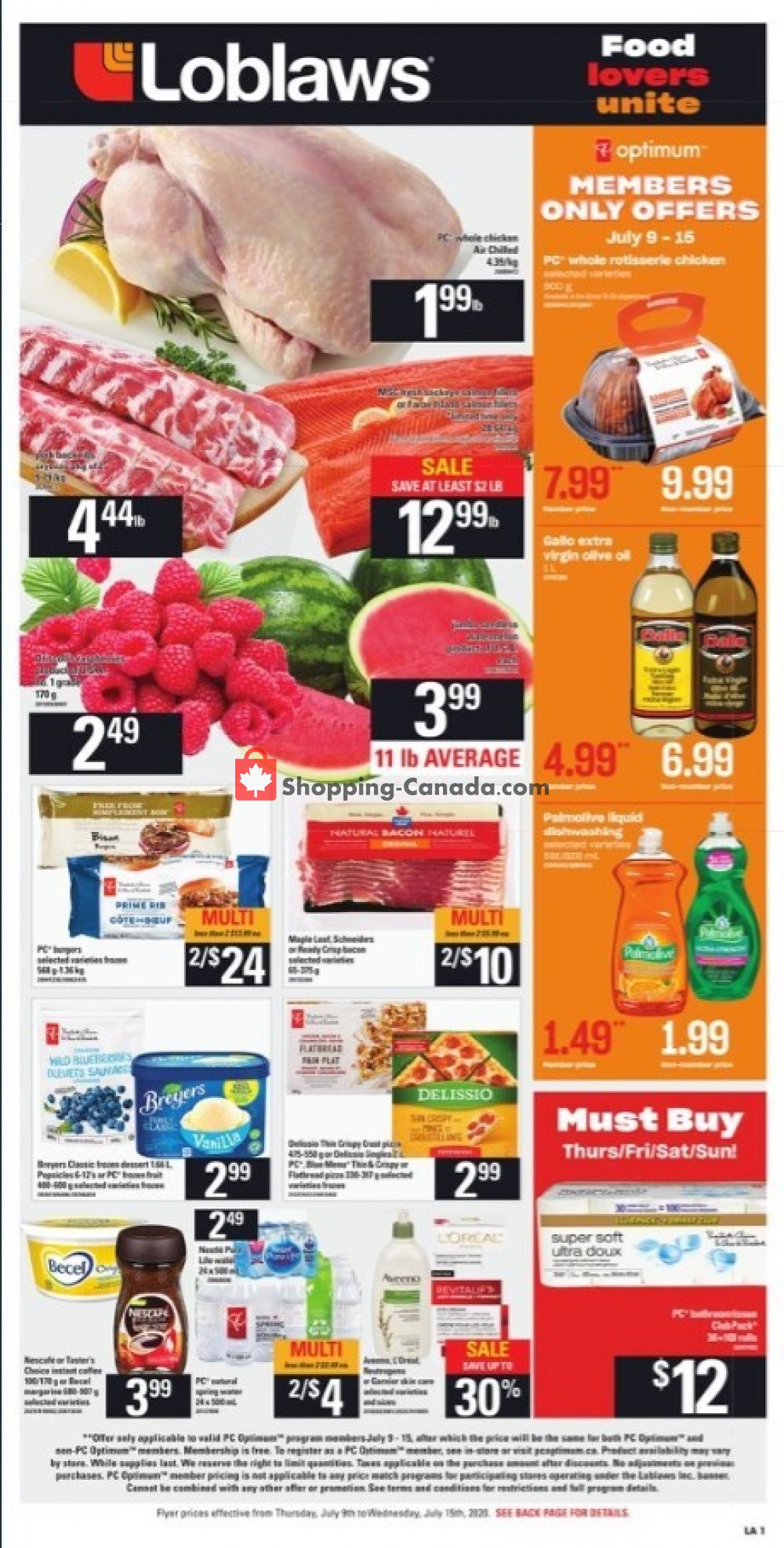Loblaws flyer from Thursday July 9, 2020 to Wednesday July 15, 2020 - page 1