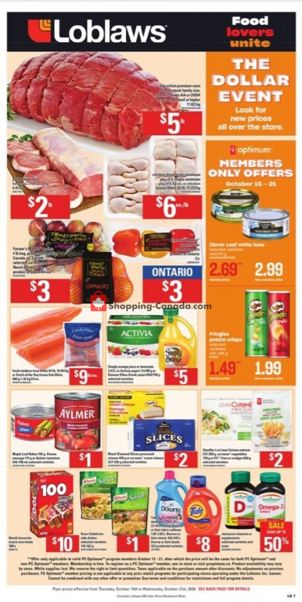 Loblaws flyer from Thursday October 15, 2020 to Wednesday October 21, 2020 - page 1
