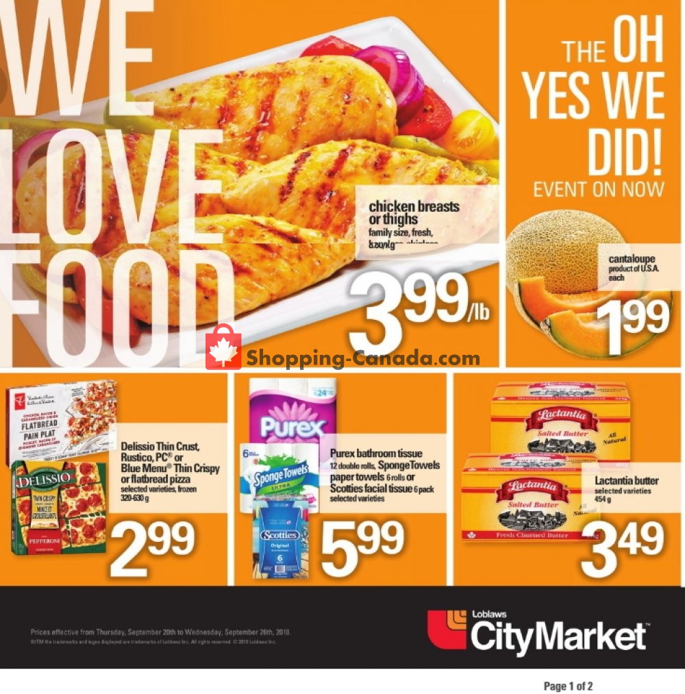 Loblaws flyer from Thursday September 20, 2018 to Wednesday September 26, 2018 - page 1