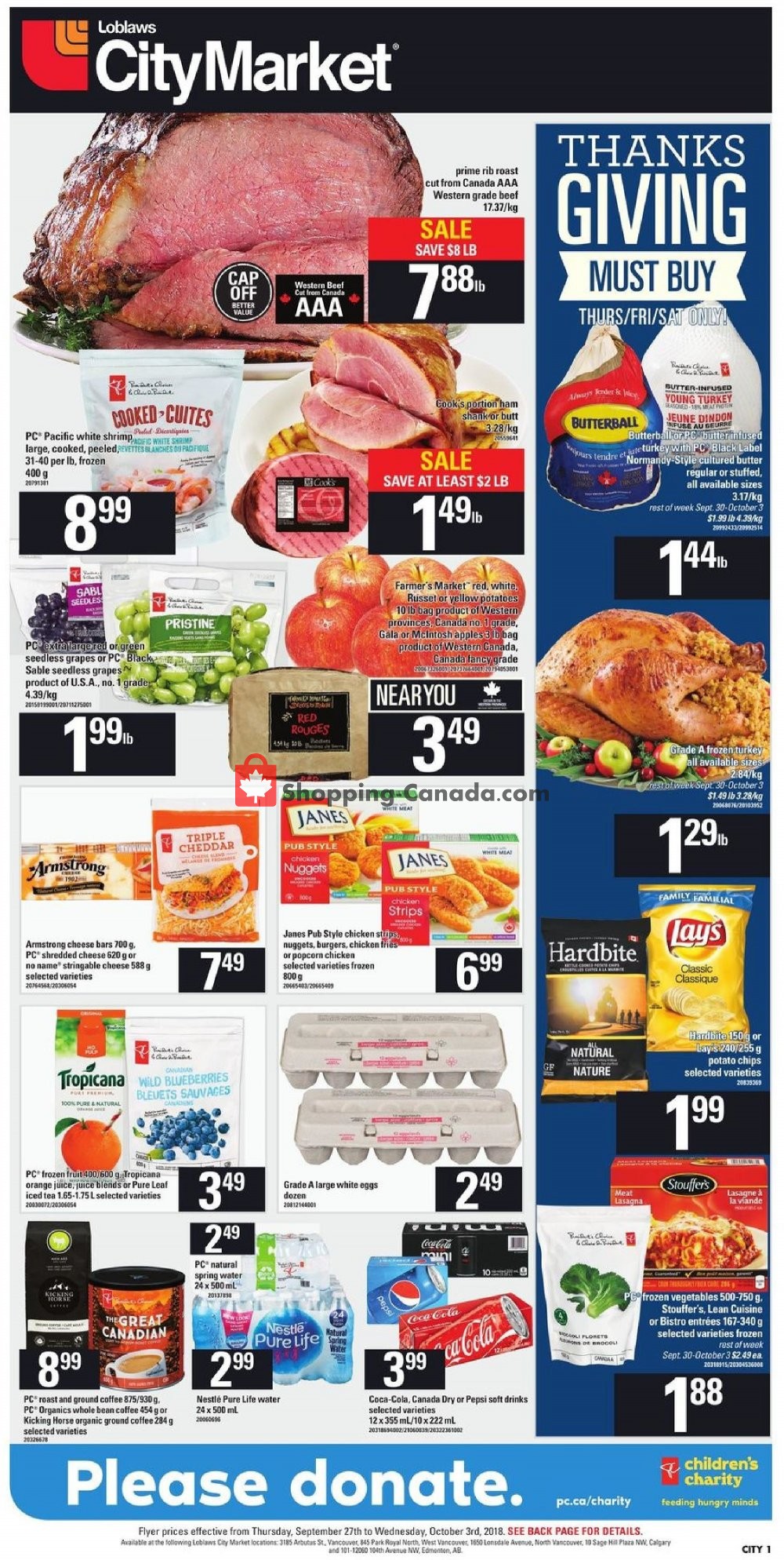 Loblaws flyer from Thursday September 27, 2018 to Wednesday October 3, 2018 - page 1