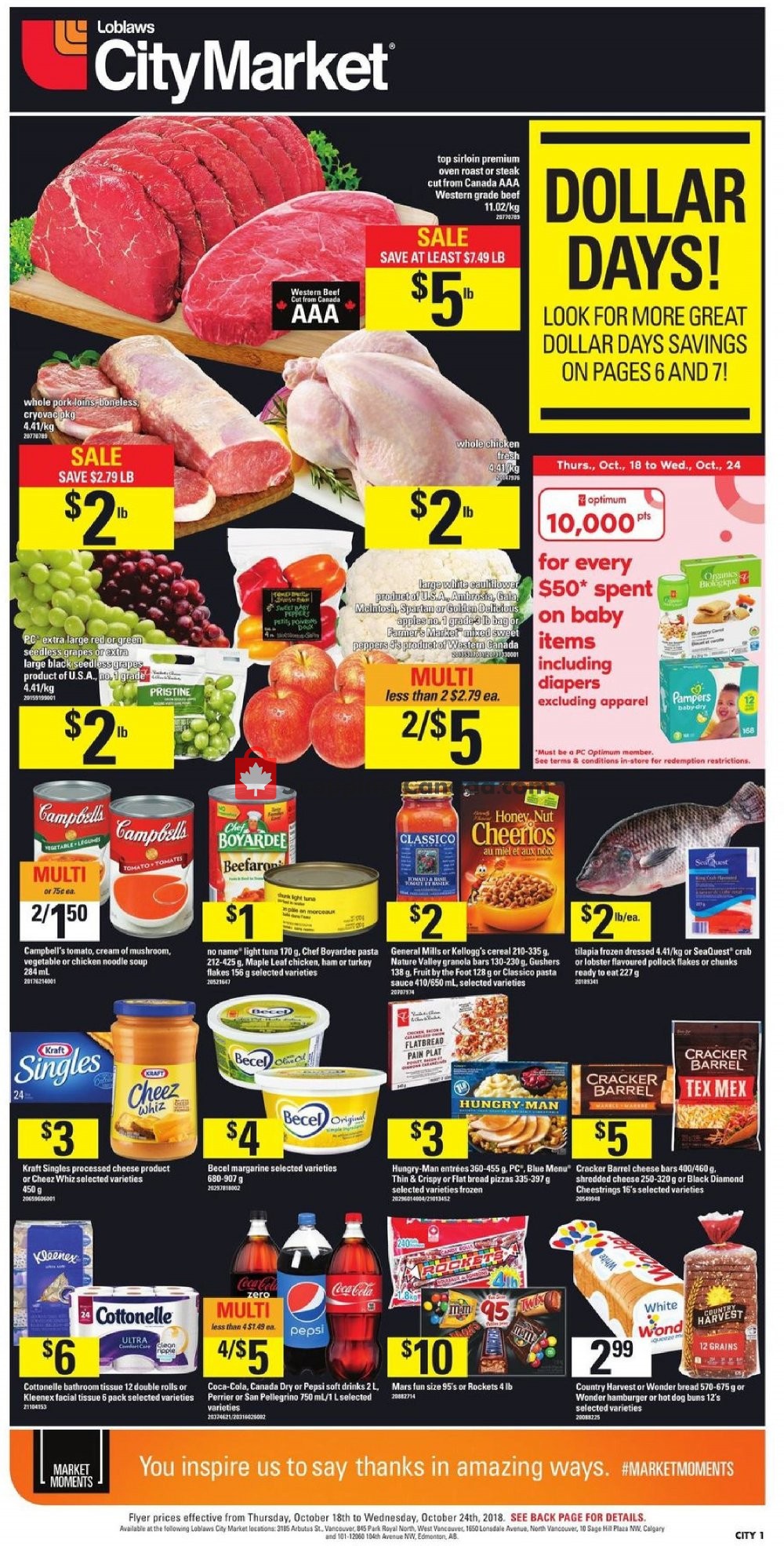 Loblaws flyer from Thursday October 18, 2018 to Wednesday October 24, 2018 - page 1
