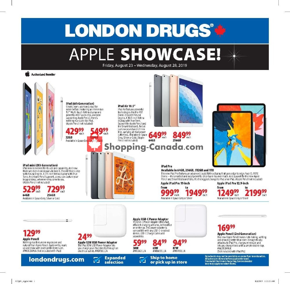 London Drugs flyer from Friday August 23, 2019 to Wednesday August 28, 2019 - page 1