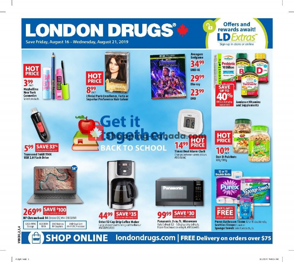 London Drugs flyer from Friday August 16, 2019 to Wednesday August 21, 2019 - page 1