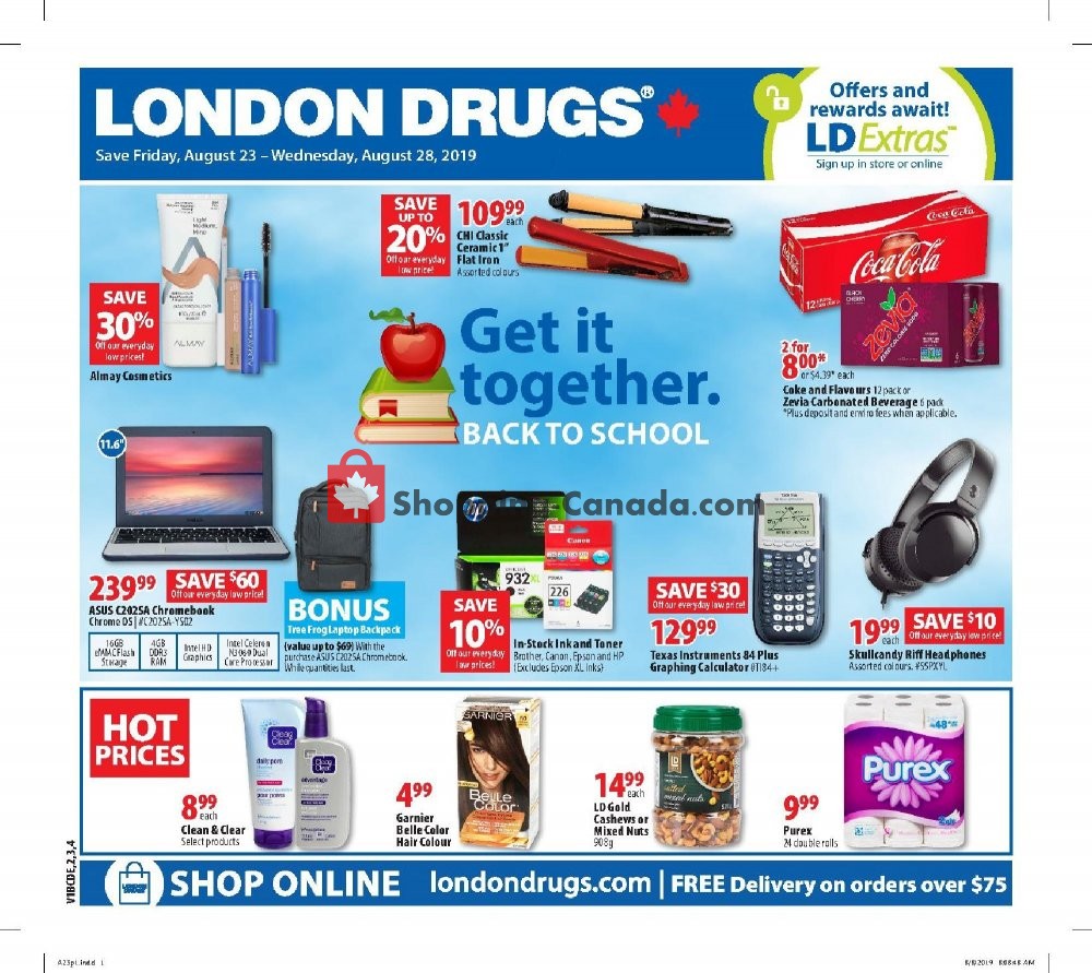 London Drugs flyer from Friday August 23, 2019 to Wednesday August 28, 2019 - page 1