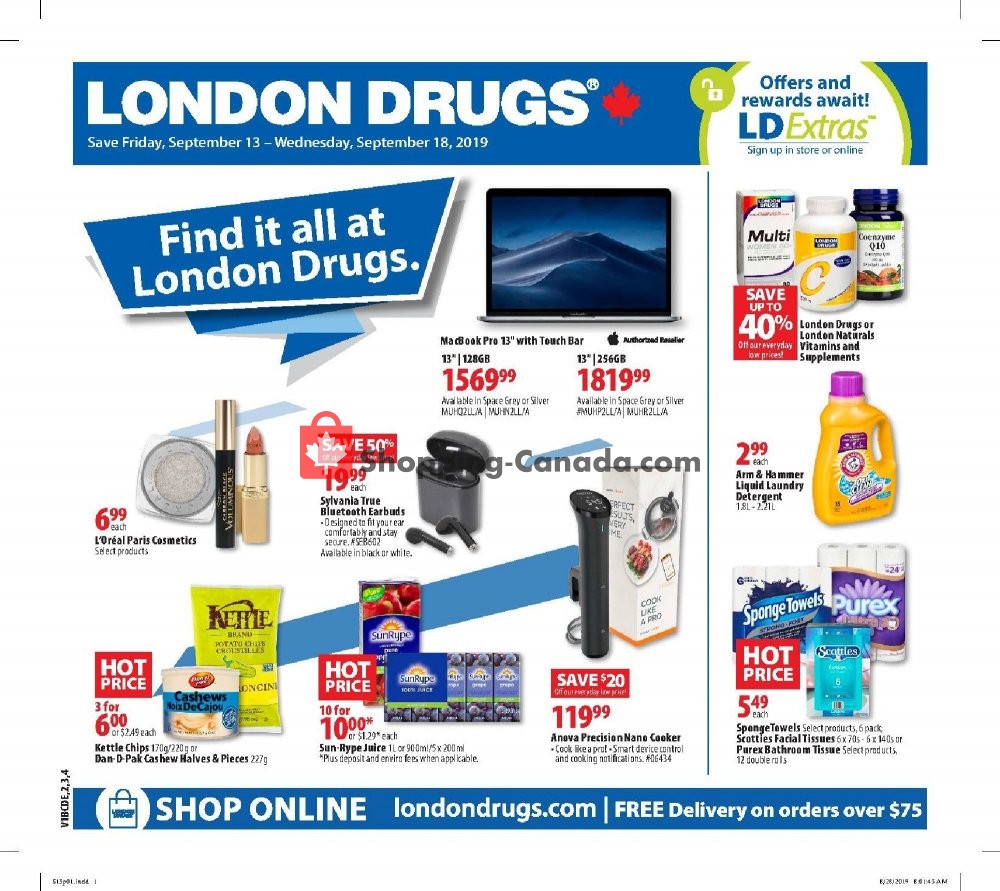 London Drugs flyer from Friday September 13, 2019 to Wednesday September 18, 2019 - page 1
