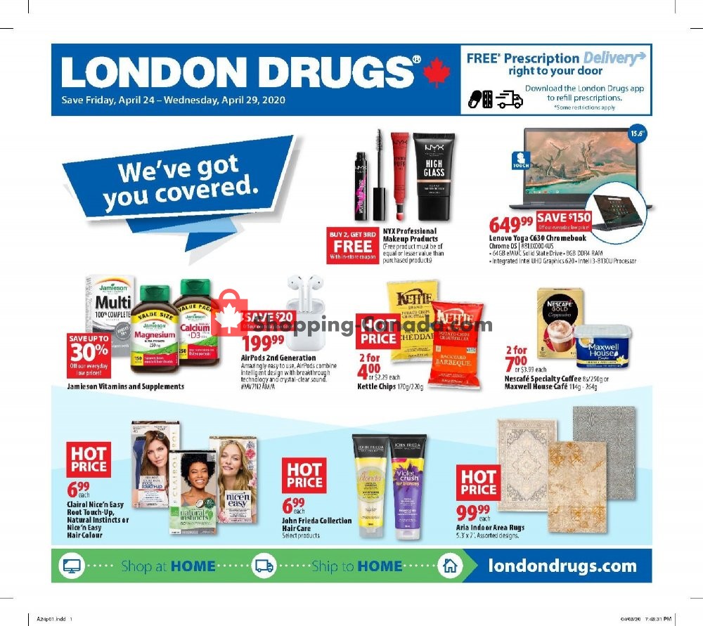 London Drugs flyer from Friday April 24, 2020 to Wednesday April 29, 2020 - page 1