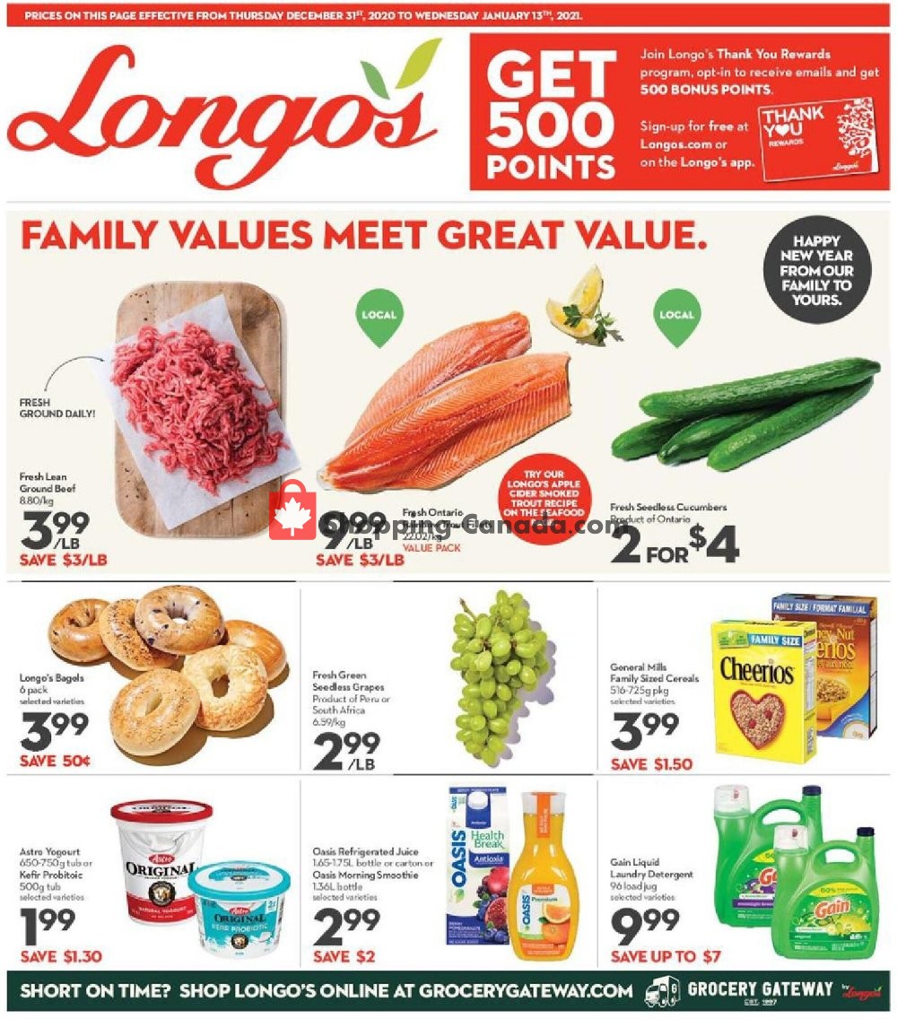 Longo’s flyer from Thursday December 31, 2020 to Wednesday January 13, 2021 - page 1