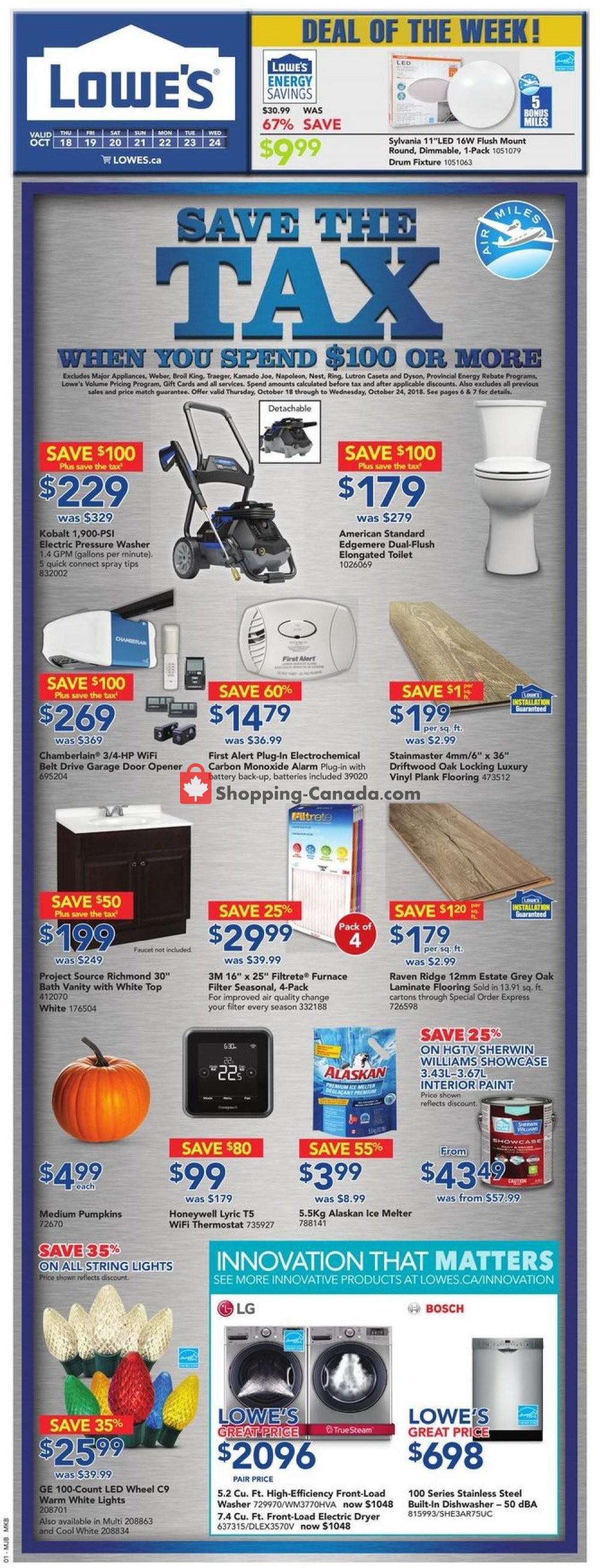 Lowe's flyer from Thursday October 18, 2018 to Wednesday October 24, 2018 - page 1