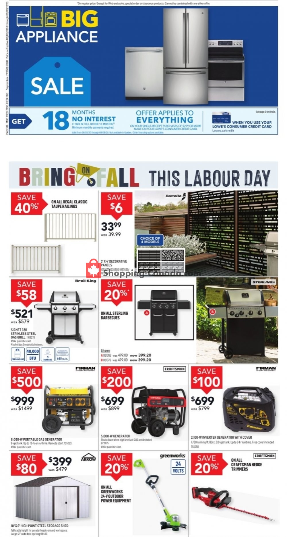 Lowe's Canada, flyer (Bring On Fall This Labour Day) September 3