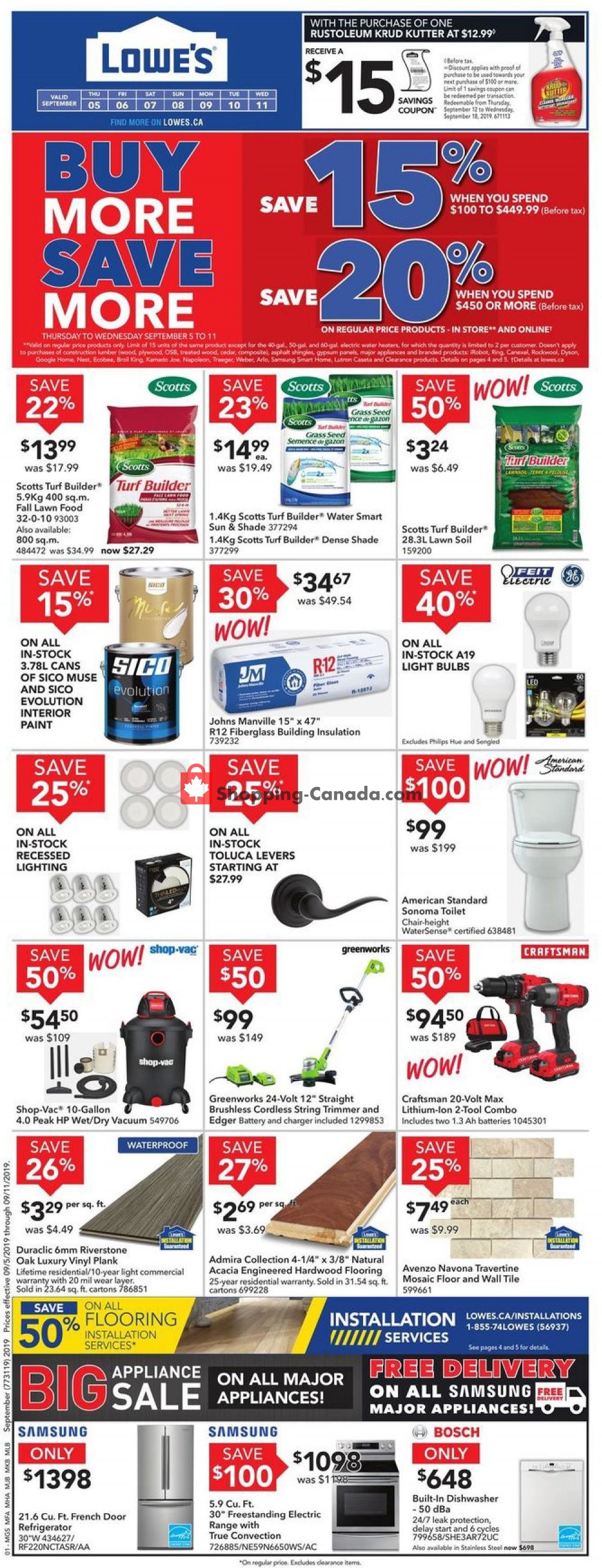 Lowe's flyer from Thursday September 5, 2019 to Wednesday September 11, 2019 - page 1