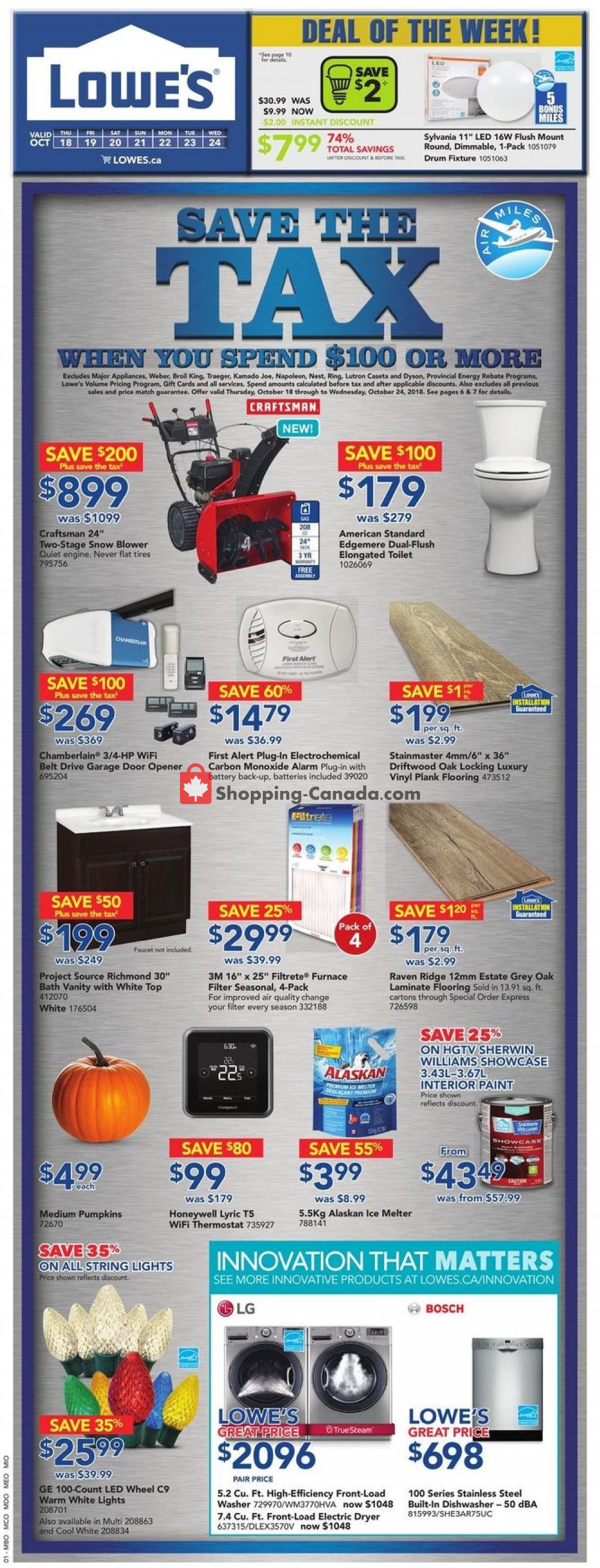 Lowe's flyer from Thursday October 18, 2018 to Wednesday October 24, 2018 - page 1
