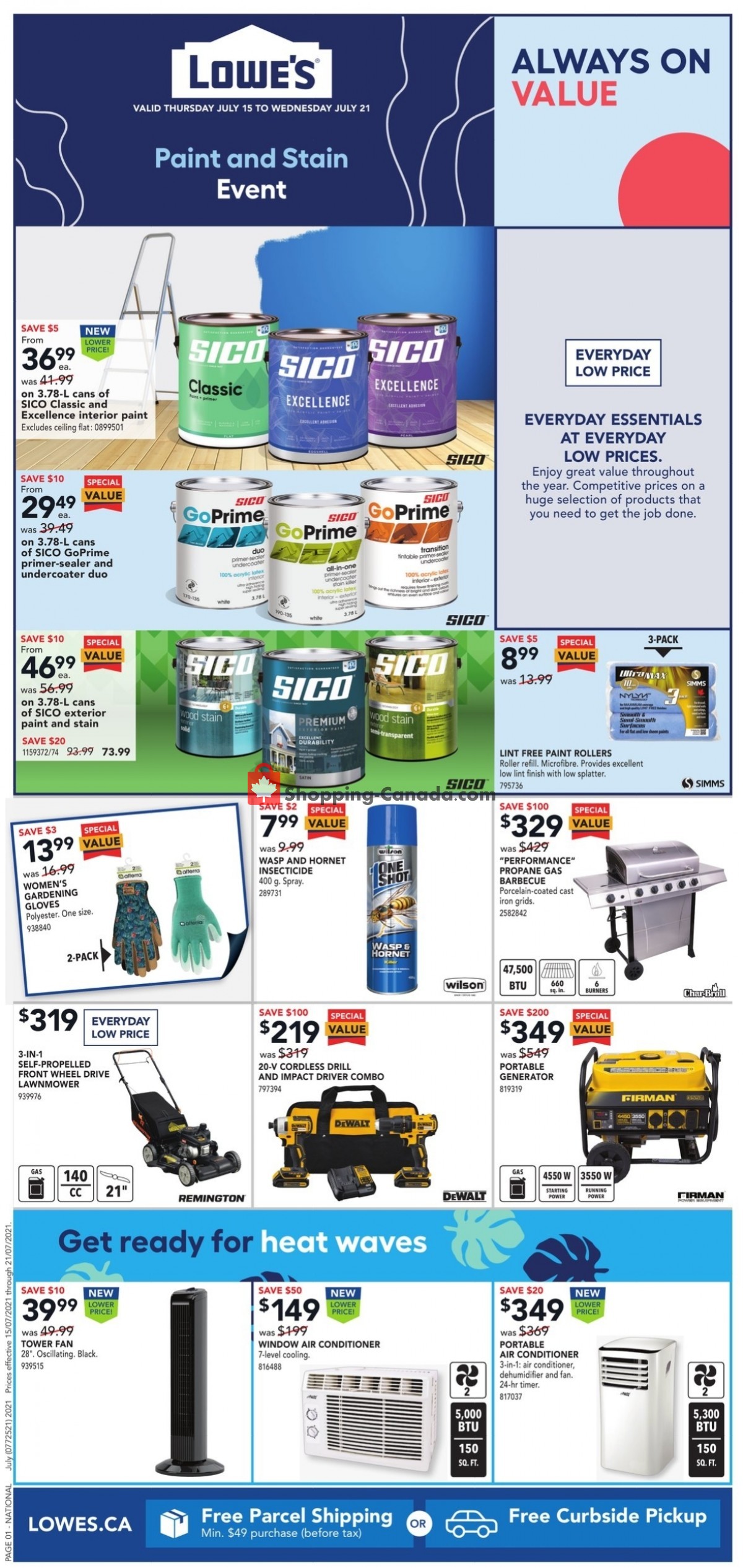 Lowe's flyer from Thursday July 15, 2021 to Wednesday July 21, 2021 - page 1