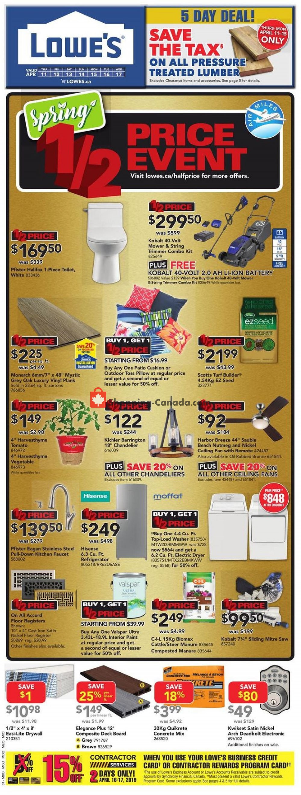 Lowe's Canada, flyer (Spring Half Price Event ON) April 11 April