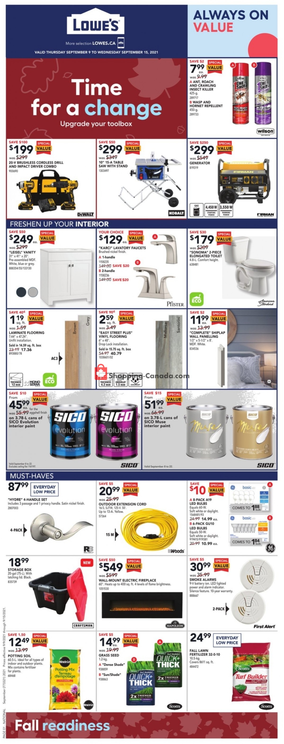 Lowe's flyer from Thursday September 9, 2021 to Wednesday September 15, 2021 - page 1