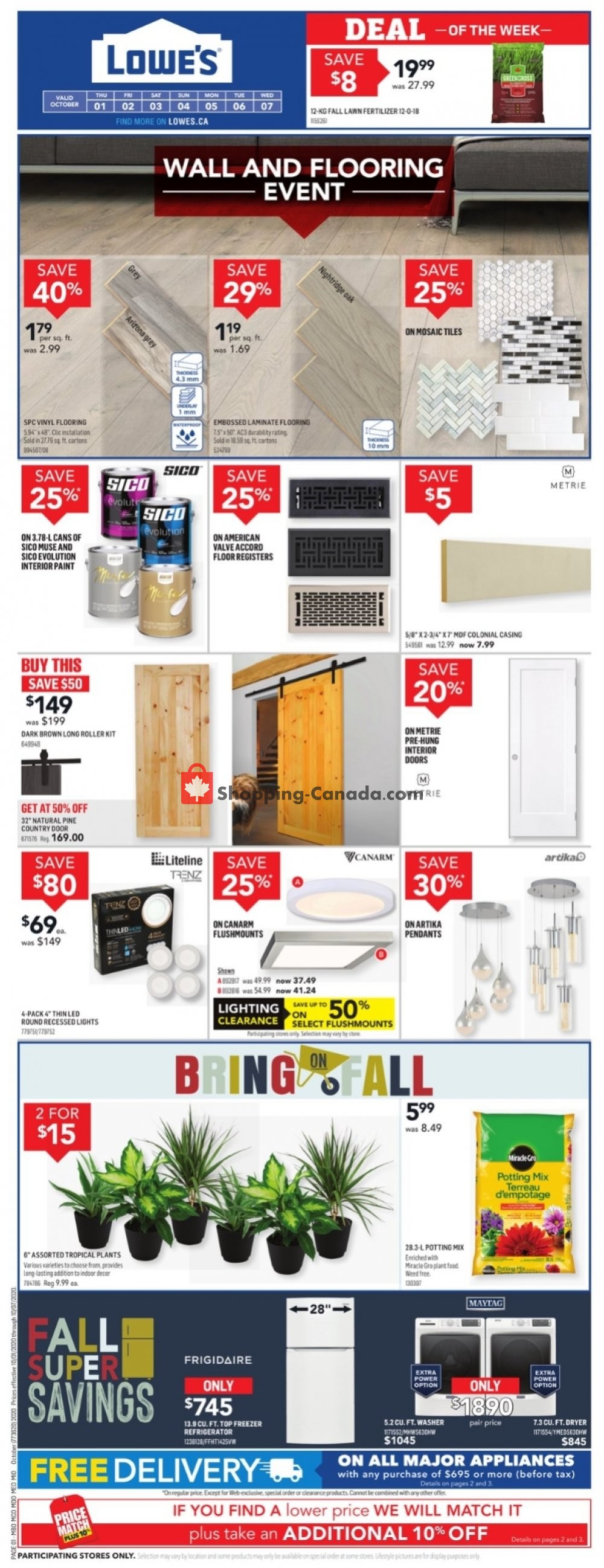 Lowe's Canada, flyer (Wall And Flooring Event ON) October 1 October 7, 2020 Shopping Canada