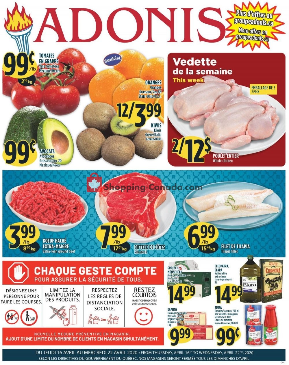 Marché Adonis flyer from Thursday April 16, 2020 to Wednesday April 22, 2020 - page 1