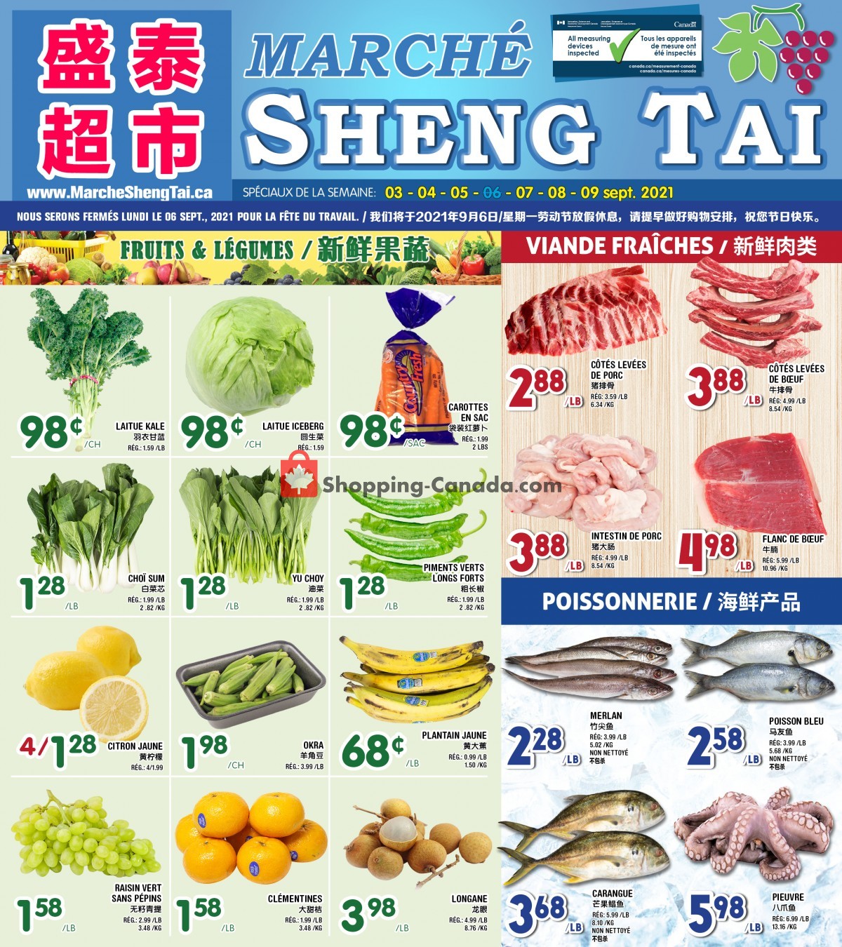 Marché Shengtai flyer from Friday September 3, 2021 to Thursday September 9, 2021 - page 1