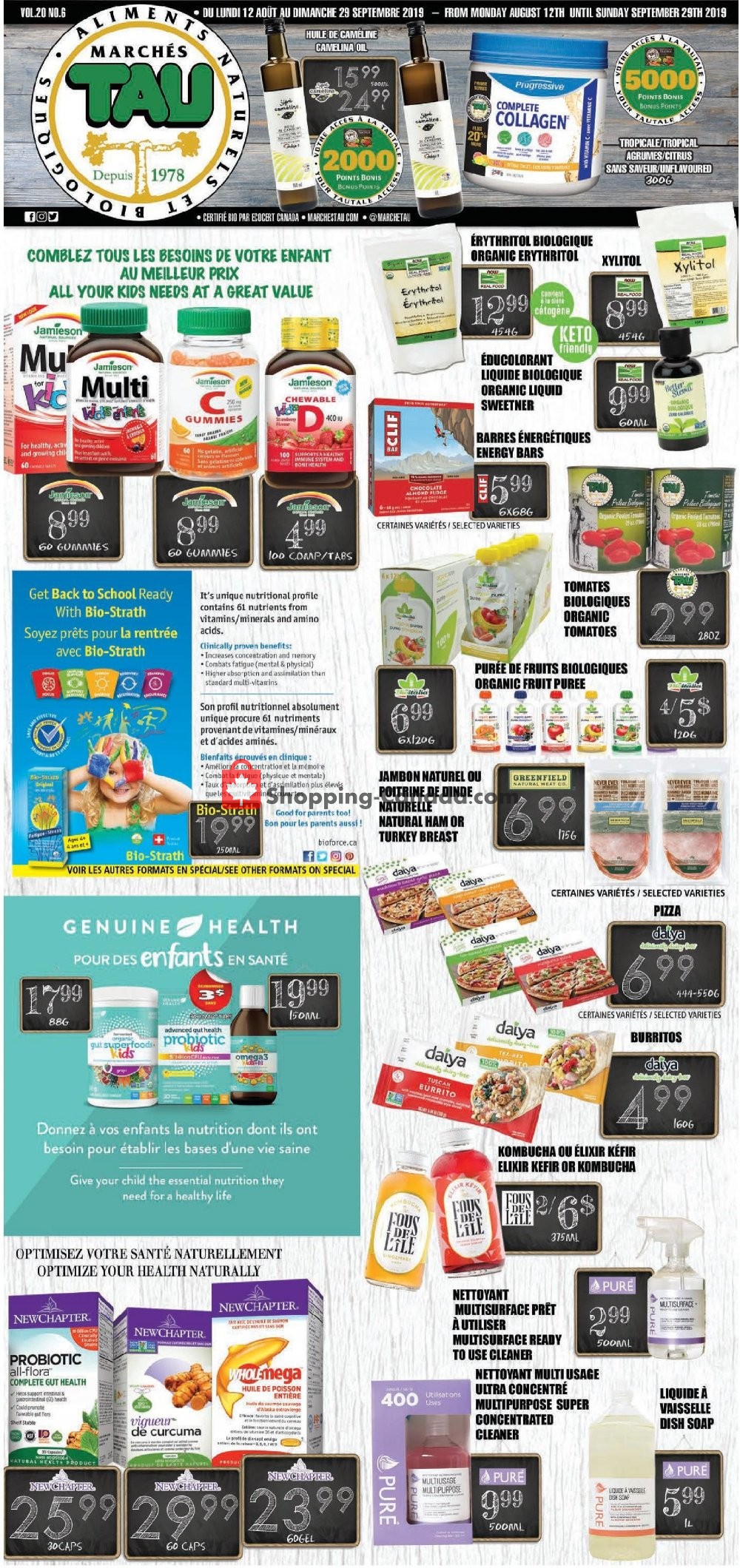 Marches Tau flyer from Monday August 12, 2019 to Sunday September 29, 2019 - page 1