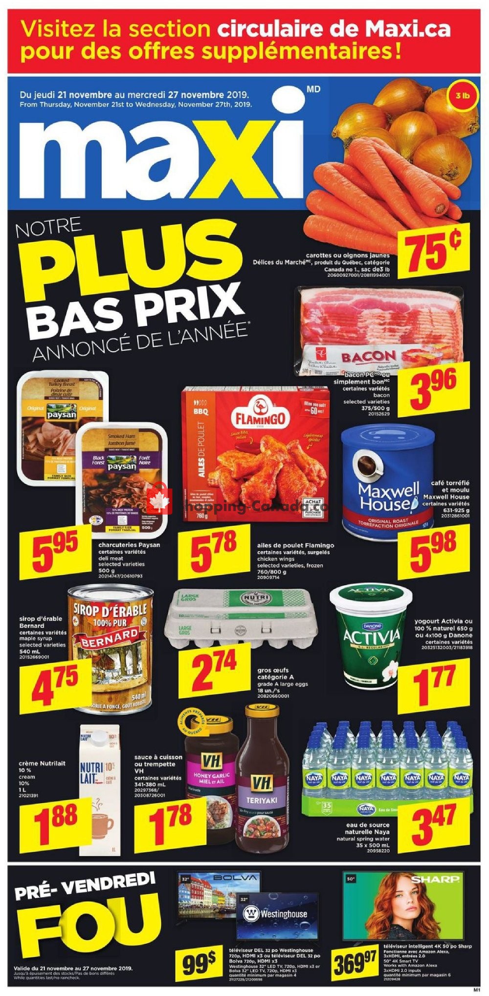 Maxi Canada, flyer - (Notre Plus Bas Prix): November 21 - November 27, 2019 | Shopping Canada